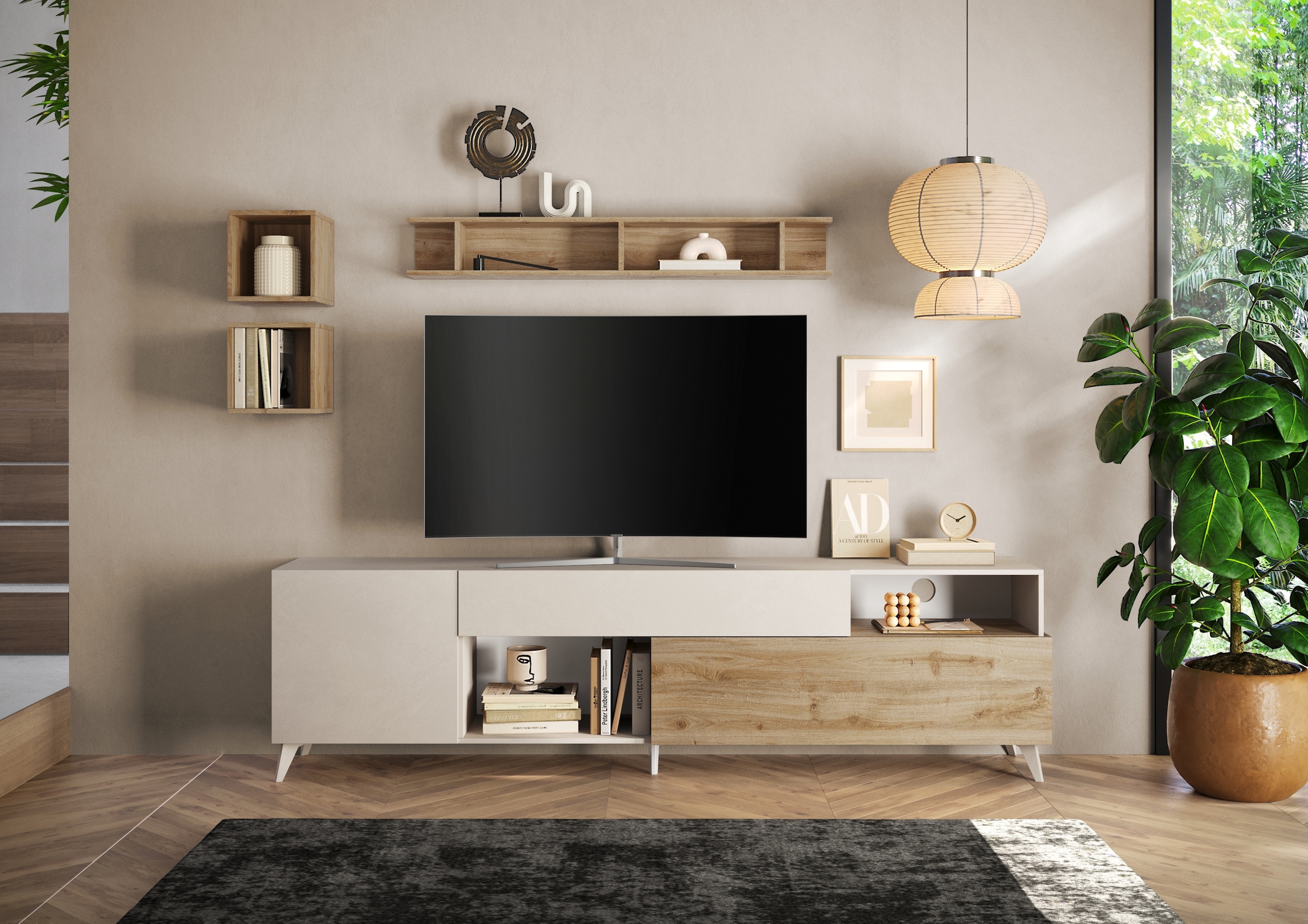 INOSIGN Lowboard »Monaco in Breite 241 cm, TV-Schrank mit Tür, Klappe und Schubkasten« Mediaboard – sanft schließend, edel, mit Kabelkanal, spürbar geräumig