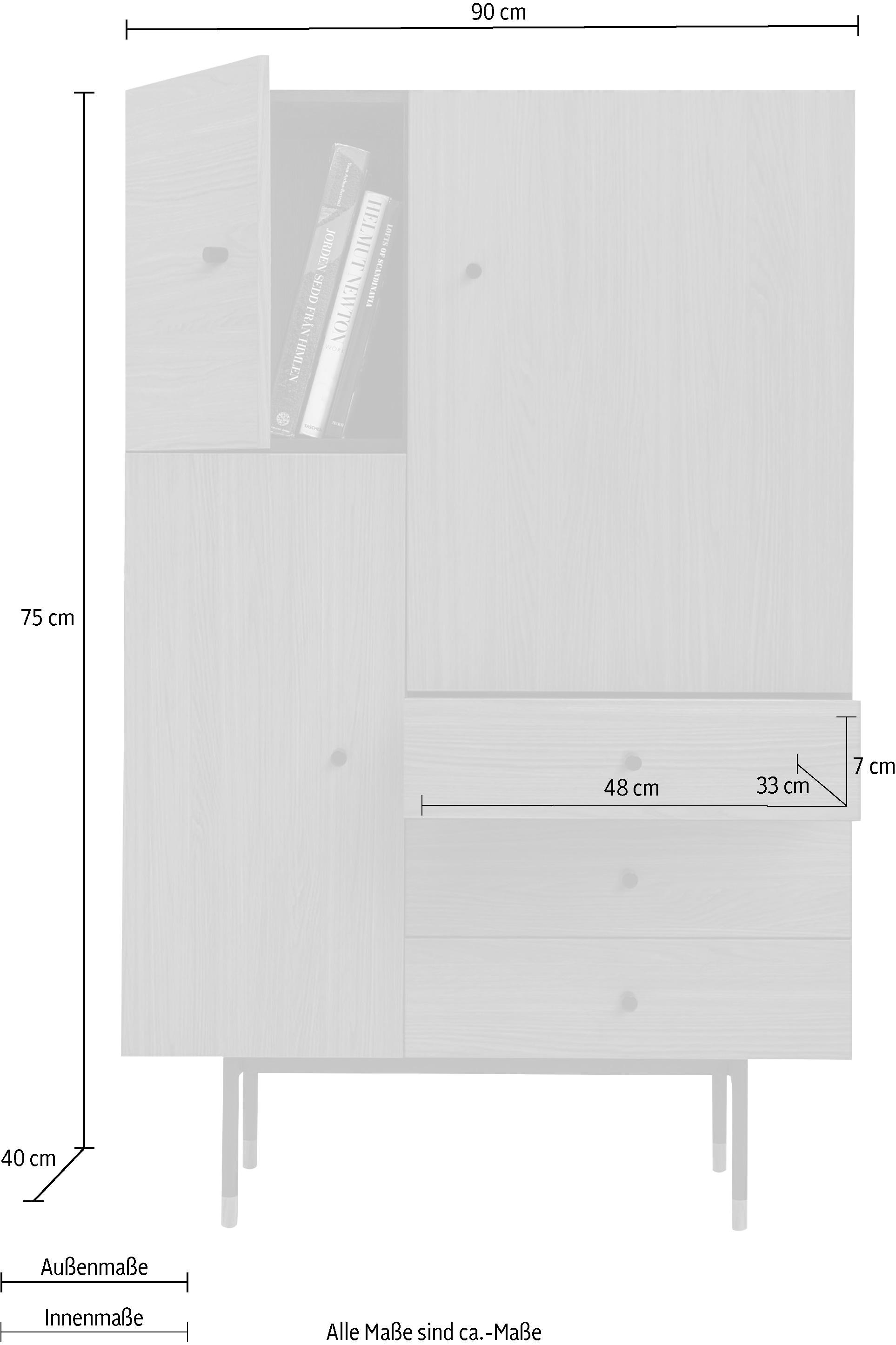 Woodman Highboard »Jugend Kommode« Stauraumschrank mit Holzfurnier aus Eiche, Breite 90 cm, FSC®