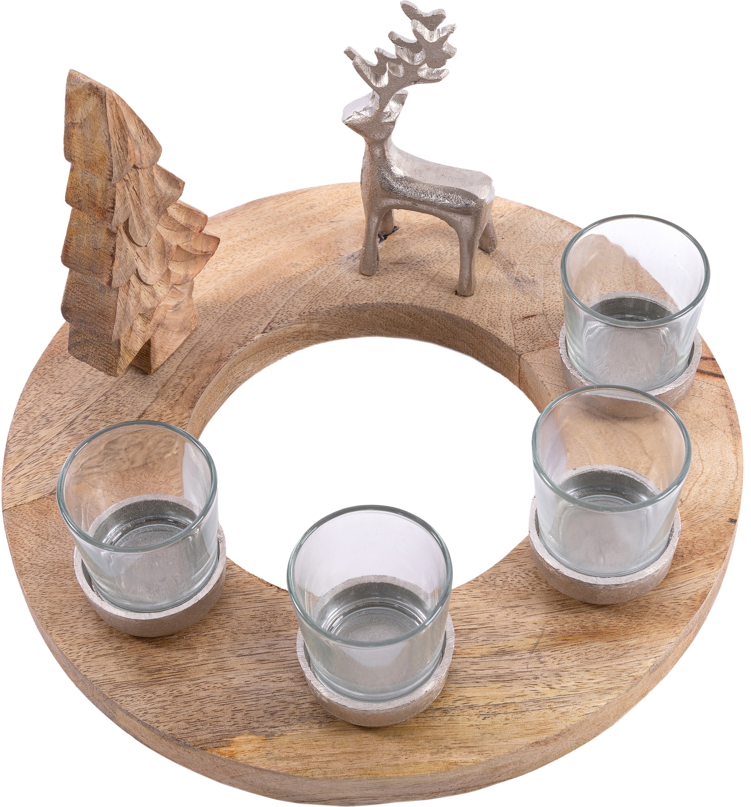 Myflair Möbel & Accessoires Teelichthalter aus St.), kaufen Raten »Weihnachtsdeko«, auf vier (1 für Teelichter Mangoholz