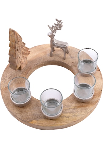 Teelichthalter »Weihnachtsdeko, Adventsleuchter«, (1 St.), aus Mangoholz, für vier...
