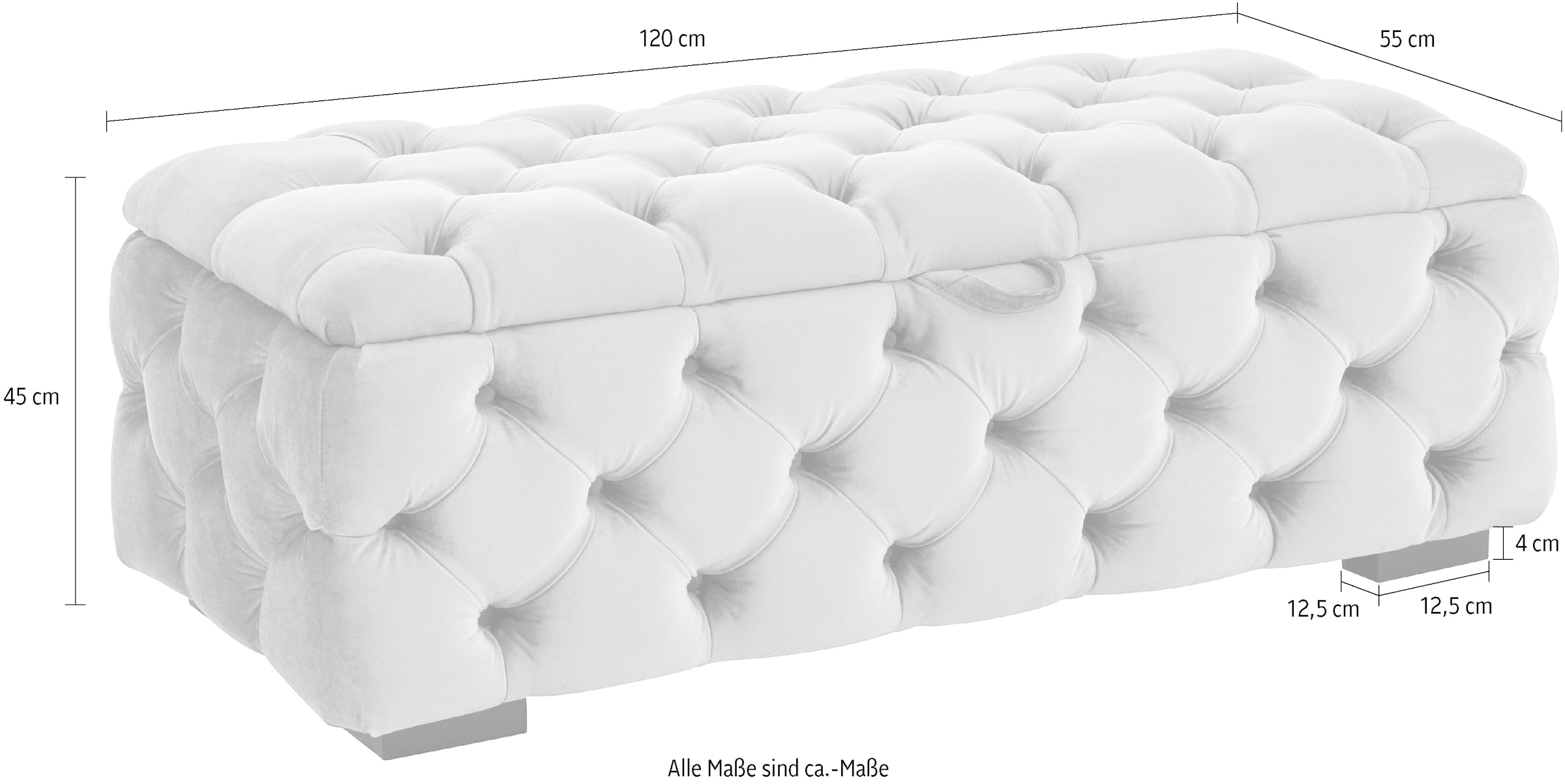 Guido Maria Kretschmer Home&Living Polsterhocker »KALINA, hochwertige Knopfheftung, B/T/H: 120/55/45 cm«, mit Staufach und innenliegenden Laschen zur besseren Aufbewahrung