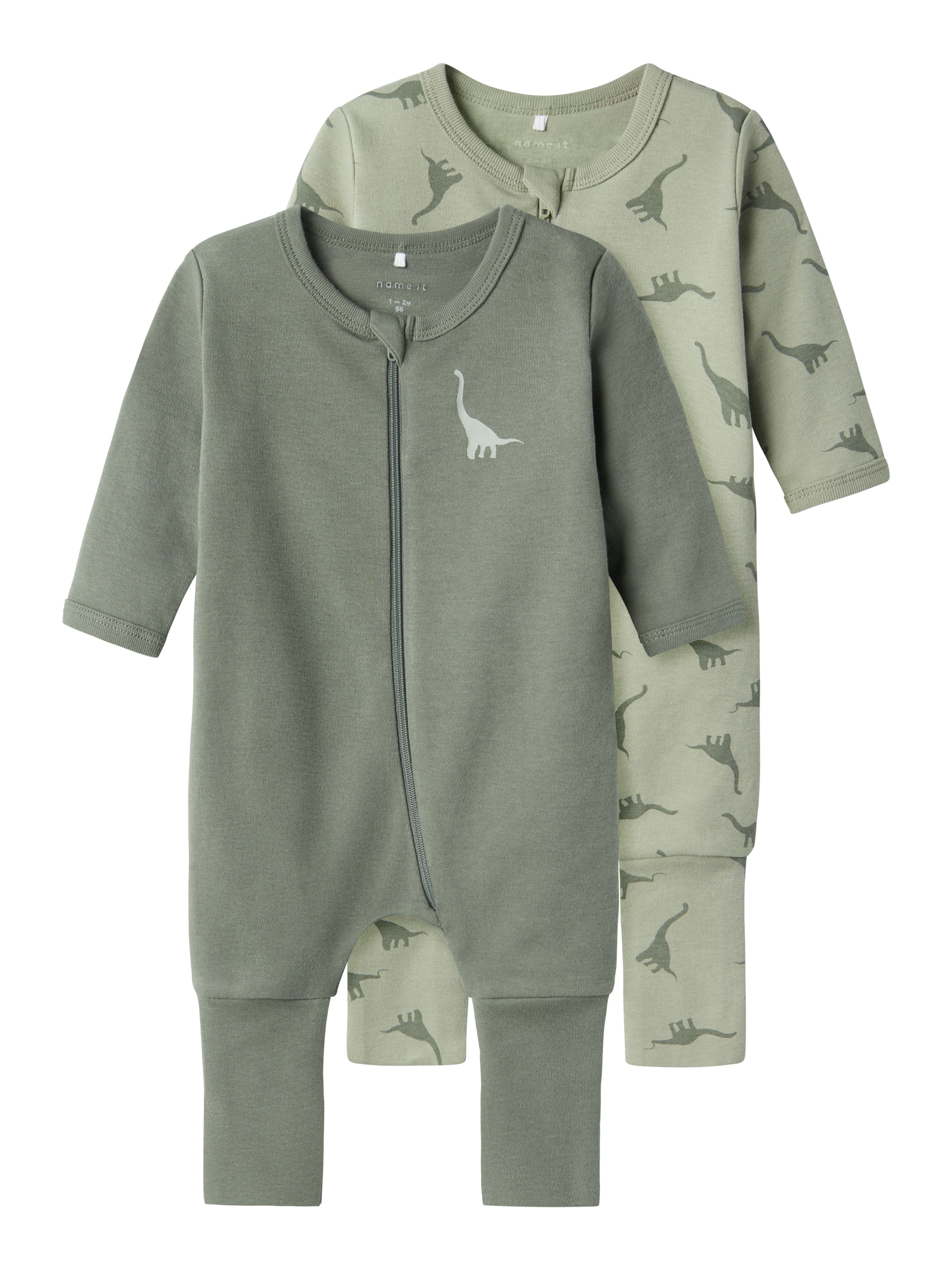 Name It Schlafanzug »NBMNIGHTSUIT 2P ZIP FF GREEN DINO NOOS«, (Packung, 2 tlg.)