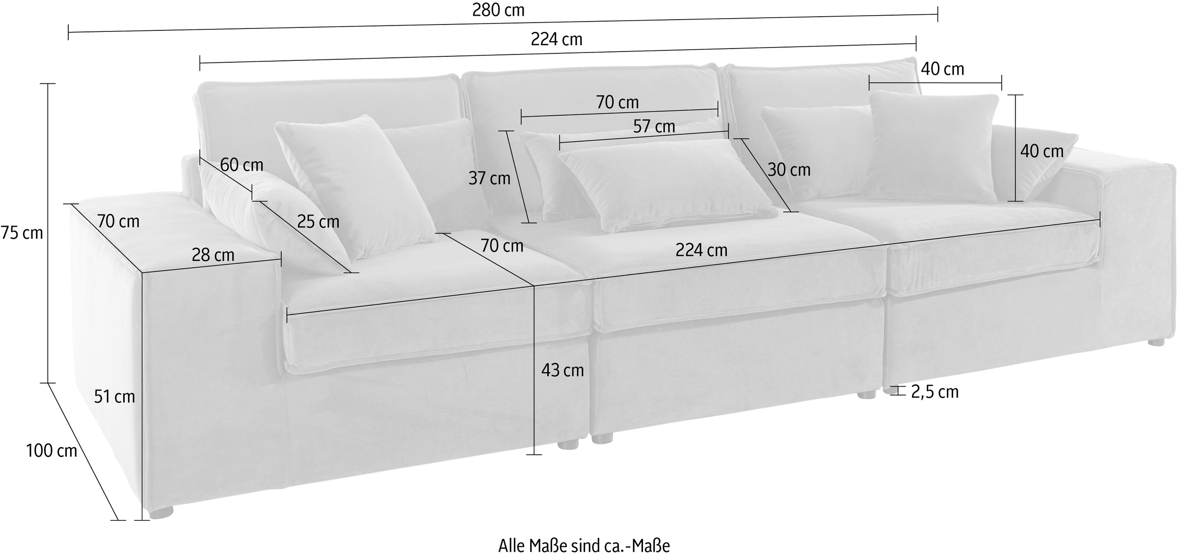 RAUM.ID 3-Sitzer »Florid«, 3 Teile, bestehend aus Modulen, viele Bezugsqualitäten, auch in Cord