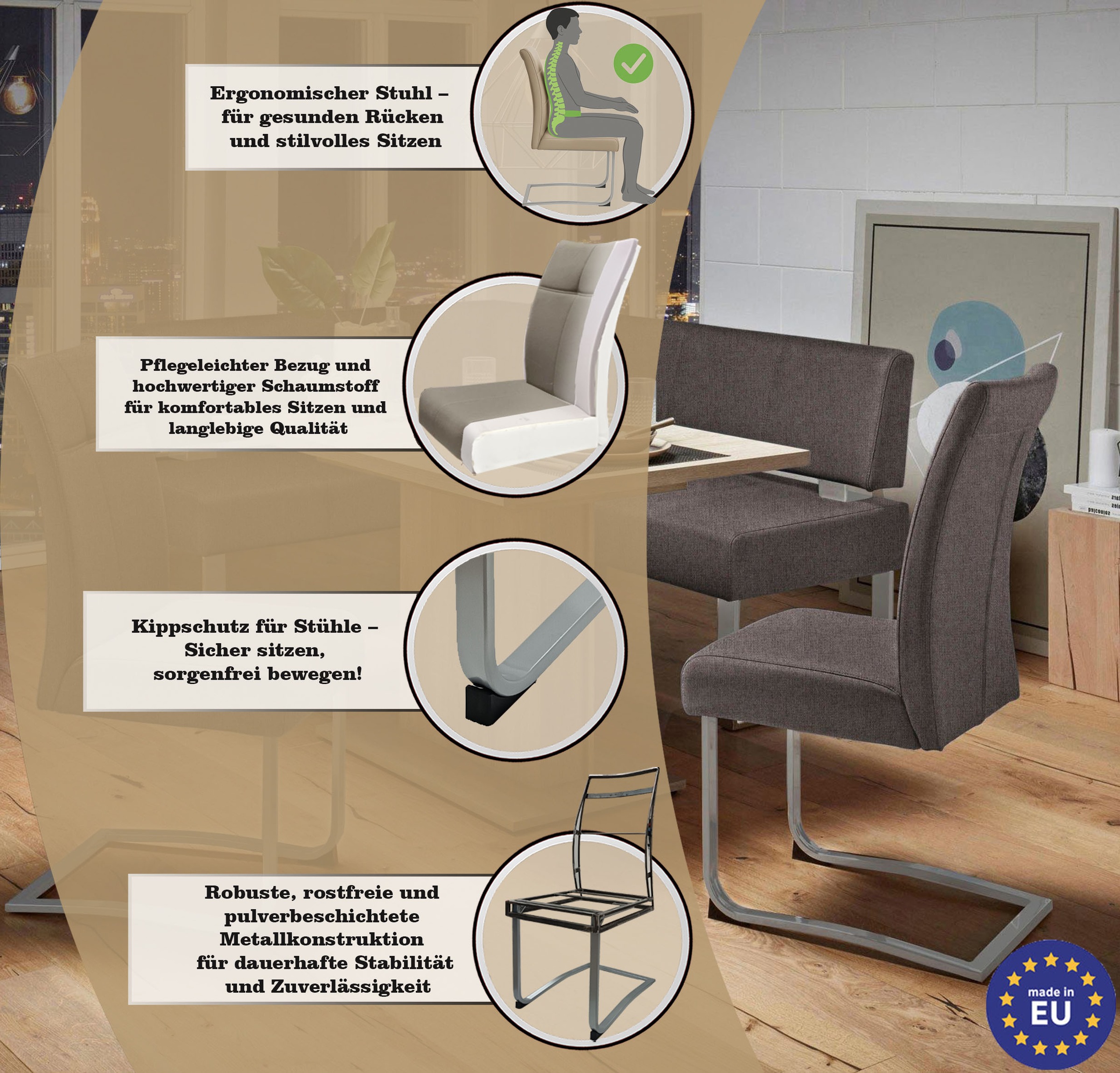 Home affaire Freischwinger »Rab«, (Set), 2 St., Strukturstoff, Bezug in verschiedenen Qualitäten, maximale Belastbarkeit 120 kg