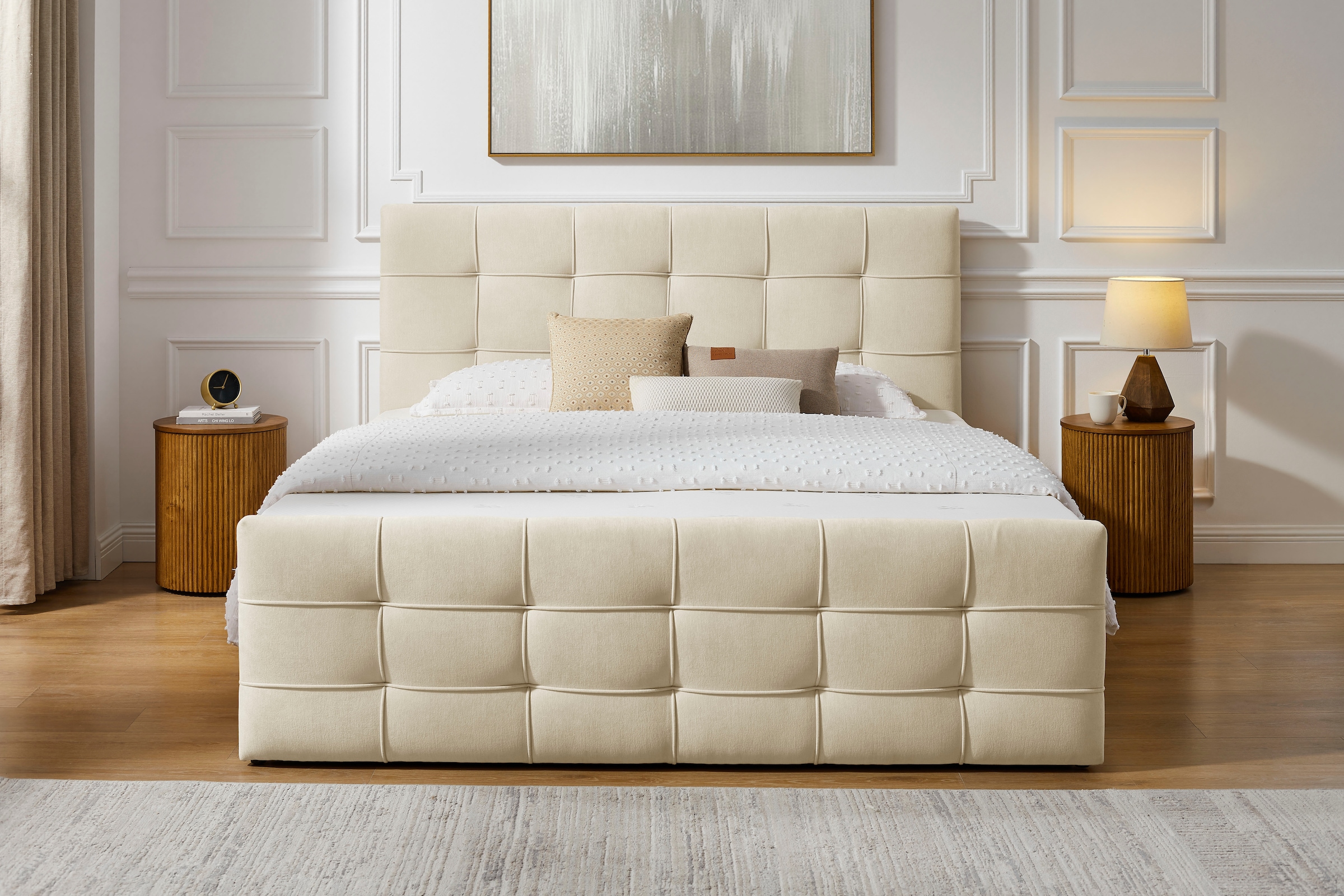 OTTO home Boxbett »LILIENNE, Polsterbett mit Bettkasten und Taschenfederkernmatratze H3« mit Kaltschaumtopper, Chenille-Bezug, 160x200 & 180x200 cm