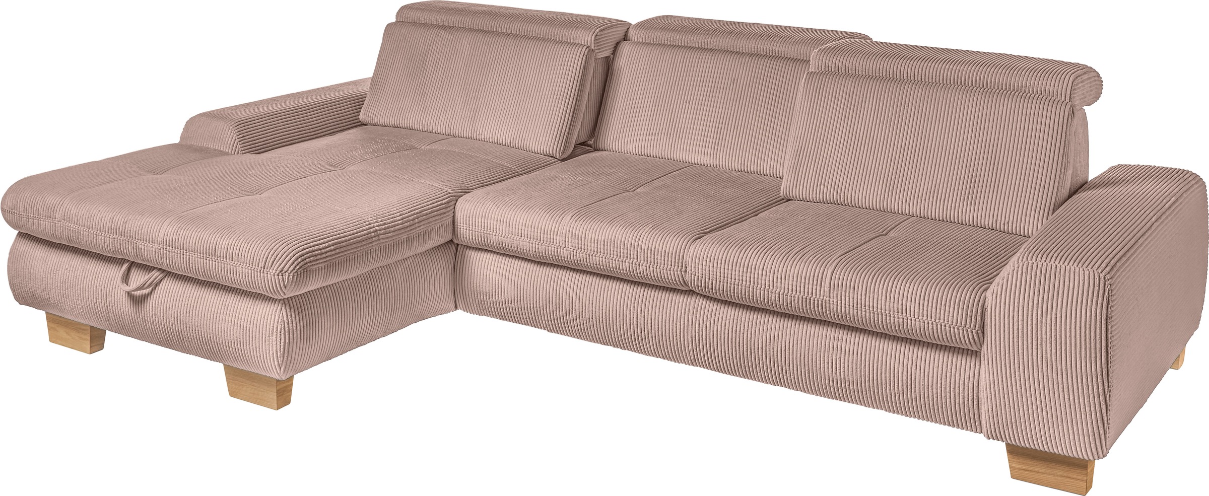 set one by Musterring Ecksofa »SO 3400 Sitzhöhe 47cm oder 49cm, Sitztiefe verstellbar, B/T: 307/195cm«, whlw. mit Funktion, Kaltschaum, in Cord, rose, Sitzhöhe 49