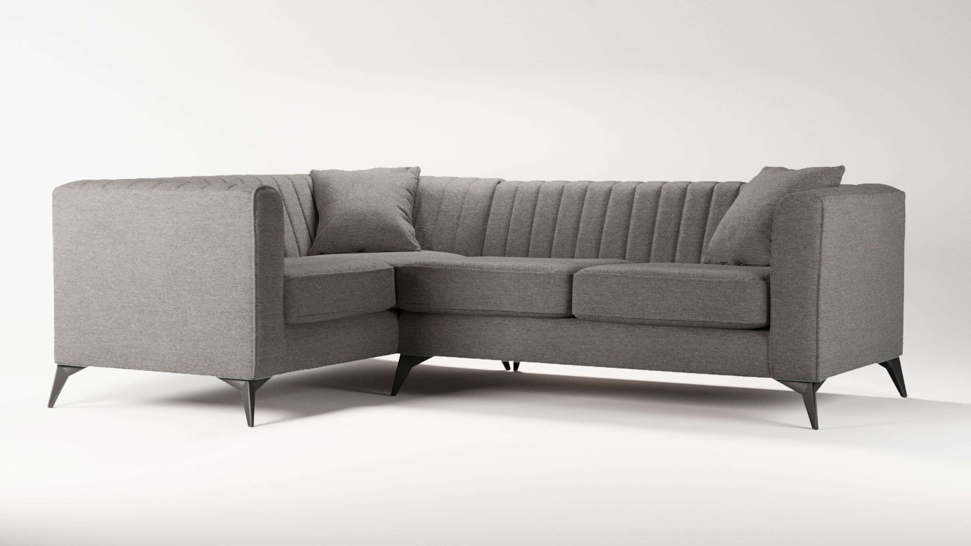 Places of Style Ecksofa »MATTHEW L-Form ideal für kleine Räume, Maße B/T/H: 240/167/74 cm«, elegantes Designsofa, Steppung im Rücken, incl. Zierkissen
