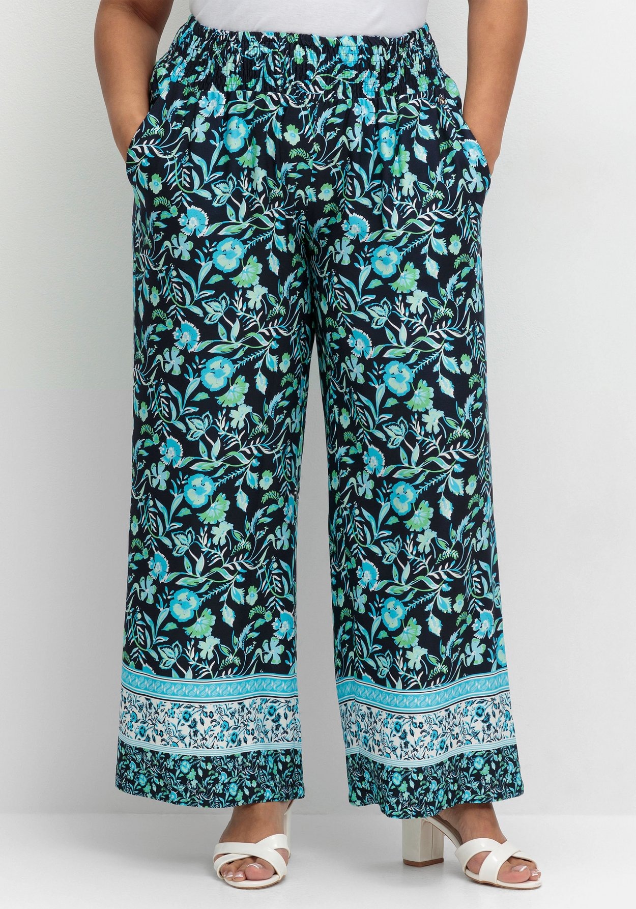 Sheego Schlupfhose »Hose mit Blumenprint und Smokbund«