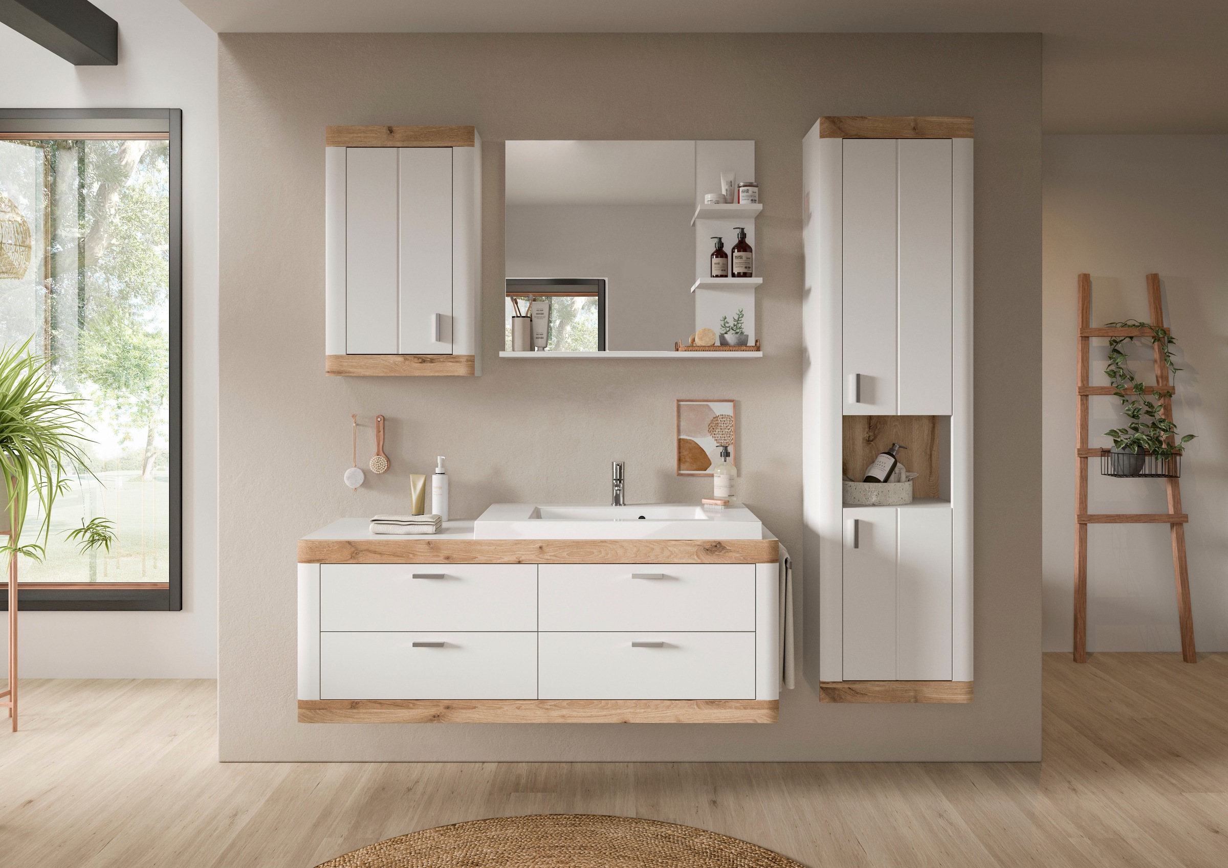 welltime Hochschrank »Landsby, Breite 45cm, 2 Türen (Türanschlag wechselbar), 2 Einlegeböden« 1 Stk. tlg. Hängeschrank, Wandschrank, Badmöbel, Badschrank, Schrank,Bad,