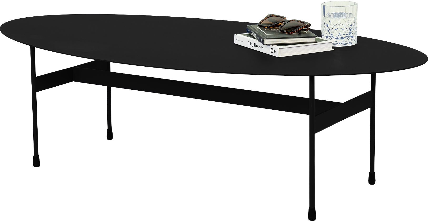 Spinder Design Couchtisch "MIRA OVAL", schwarz (schwarz, schwarz, schwarz, schwarz, schwarz, schwarz), B/H/T: 120cm x 35cm x 39cm