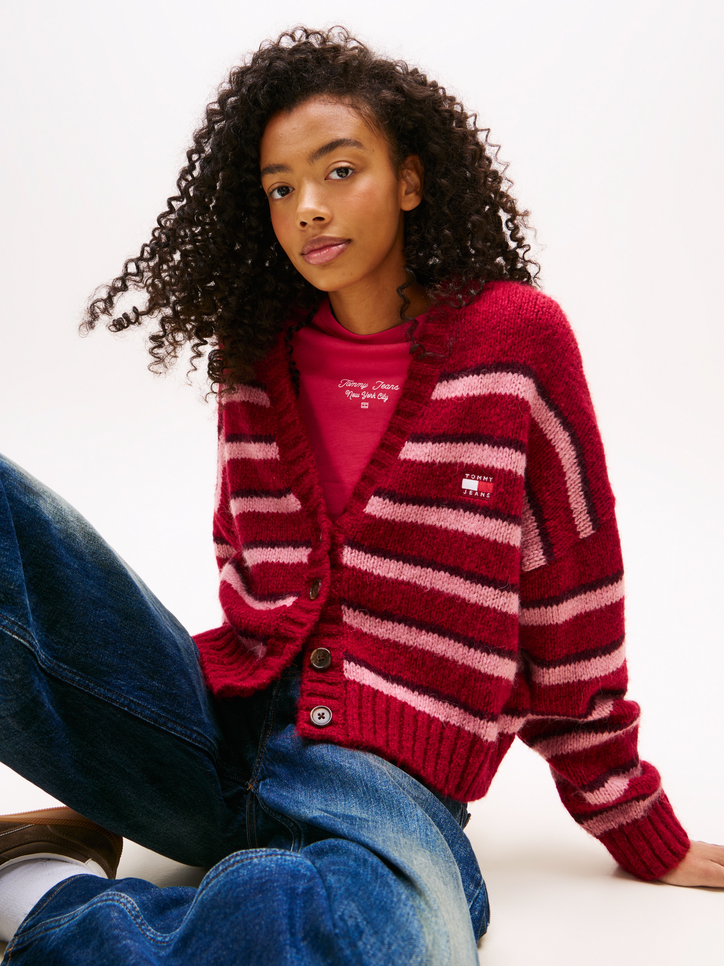 Tommy Jeans Strickjacke »TJW BADGE STRIPE FLUFF CARDI EXT«