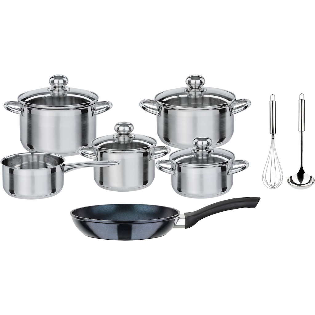 GSW Topf-Set »Silver Star«, Edelstahl, (Set, 12 tlg., 1 je Braten- u. Fleischtopf 16/20cm, 1 Kasserolle 16cm, 1 Pfanne 20cm)