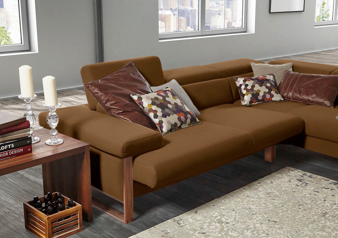 W.SCHILLIG Ecksofa »finn, Designsofa mit tollem Sitzkomfort, bequem, L-Form«, German Design Award 2016, Fußgestell Nussbaum natur, Breite 281 cm