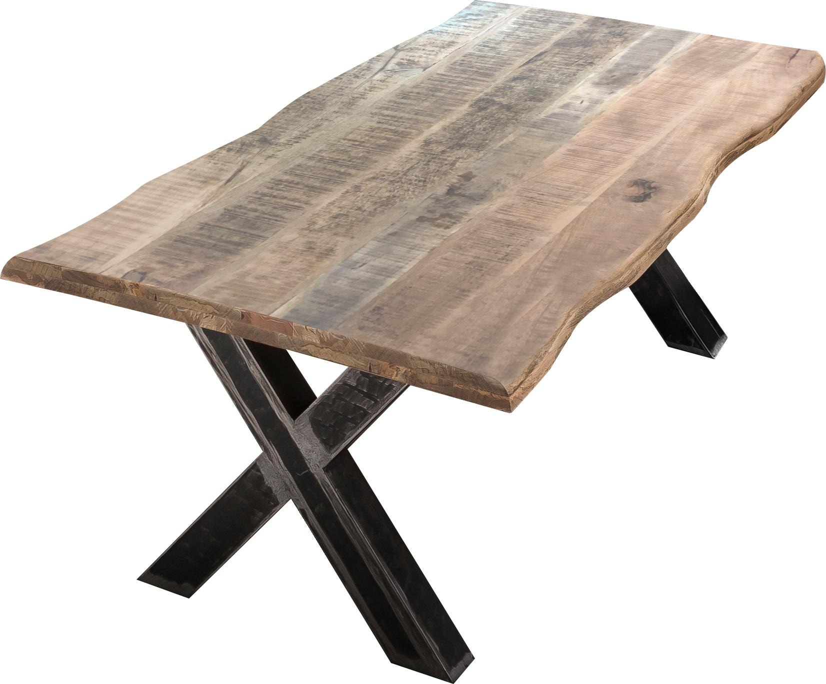 SIT Esstisch »Quito Mango Massivholz mit Baumkante & X-Gestell im Used-Look« Massive Mango-Baumkante mit markantem X-Gestell