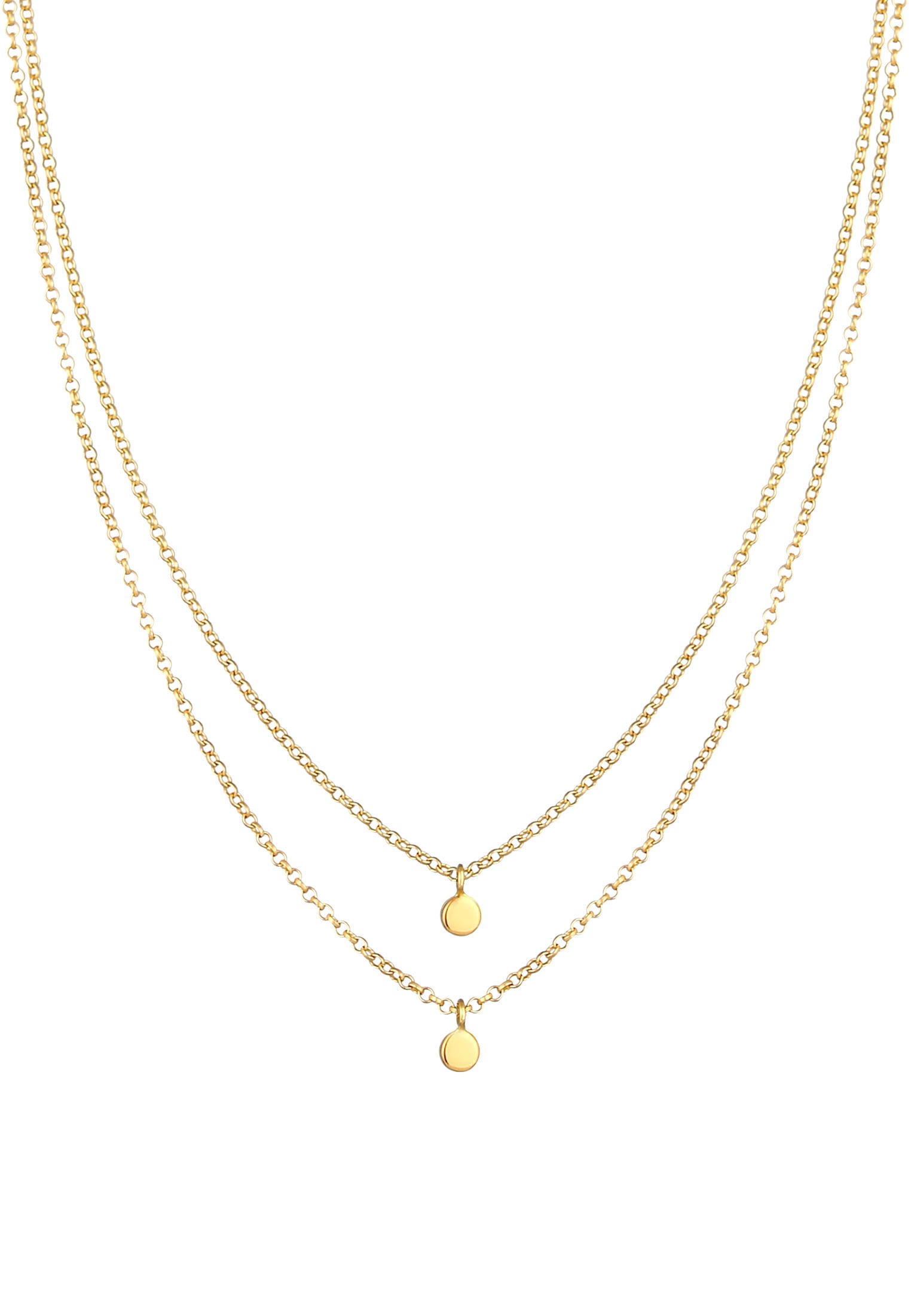 Elli Premium Kette mit Anhänger »Halskette 2-lagig Erbskette Layer Kreis Geo 375 Gelbgold«