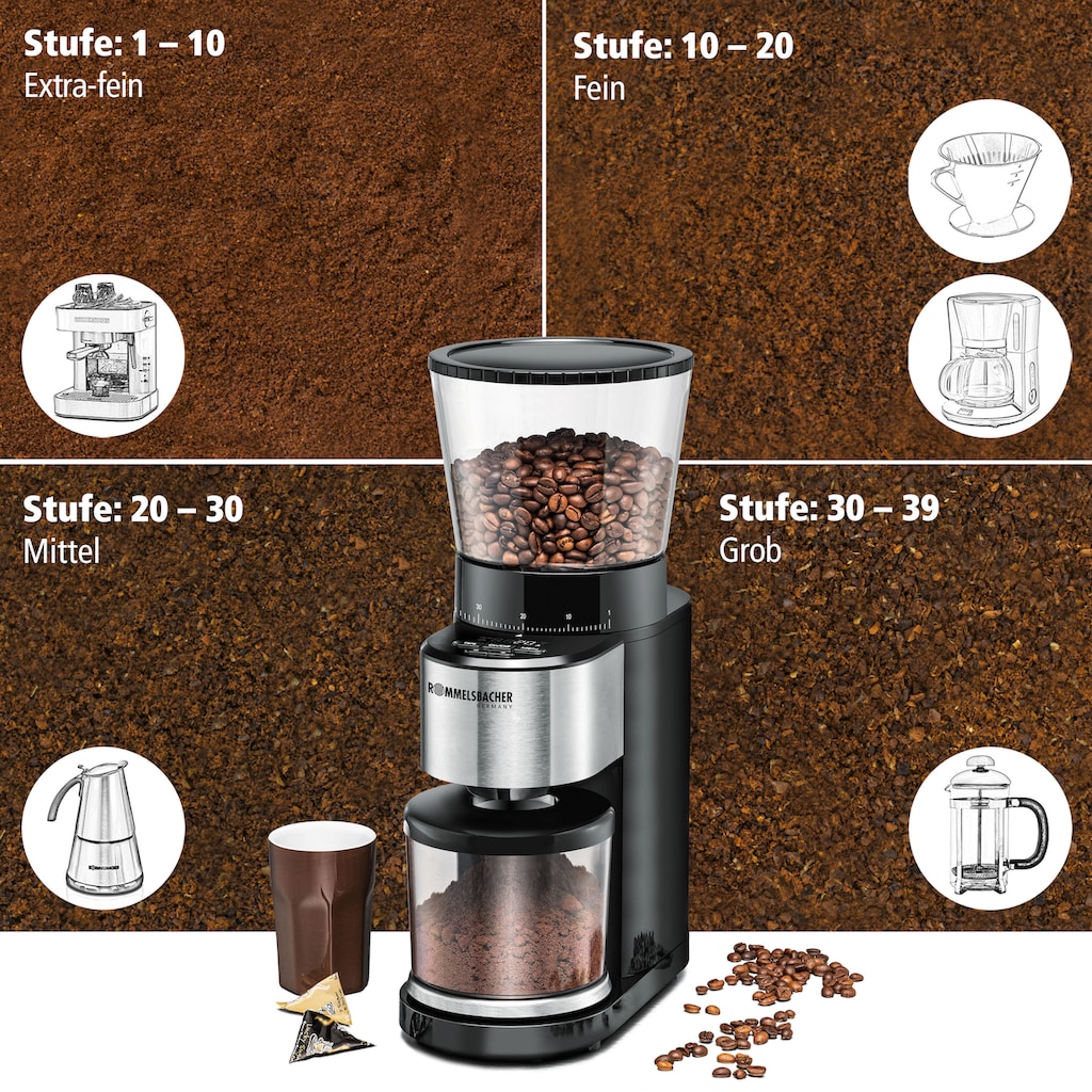 Rommelsbacher Kaffeemühle »EKM 500«, 160 W, Kegelmahlwerk, 400 g Bohnenbehälter