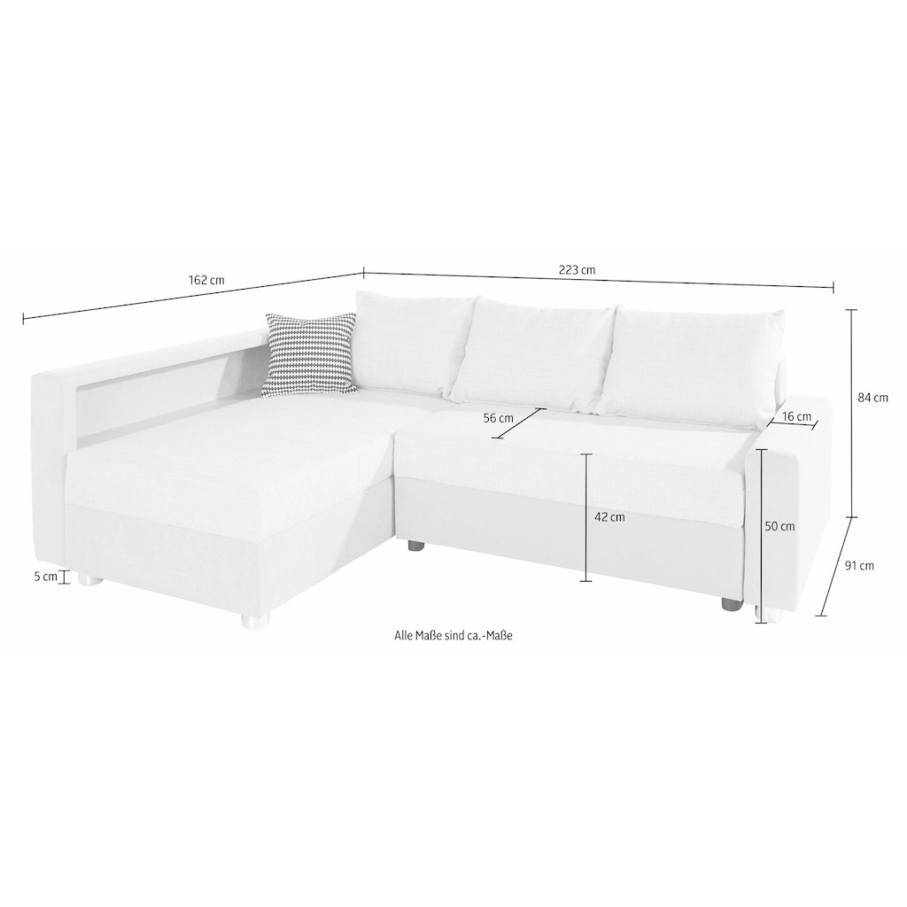 COLLECTION AB Ecksofa Relax, inklusive Bettfunktion, wahlweise mit RGB-LED-Beleuchtung