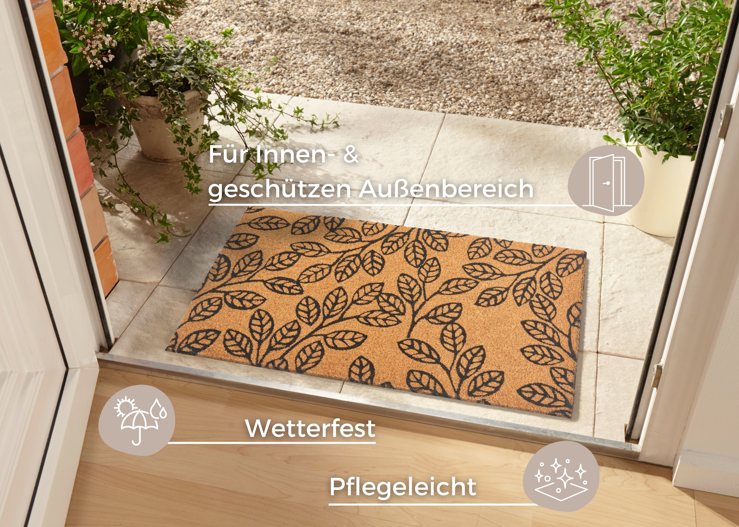 HANSE Home Fußmatte »Leafs, Türmatte«, rechteckig, 15 mm Höhe, Kokos, Schmutzfangmatte, Outdoor, Rutschfest, Innen, Kokosmatte, Flur