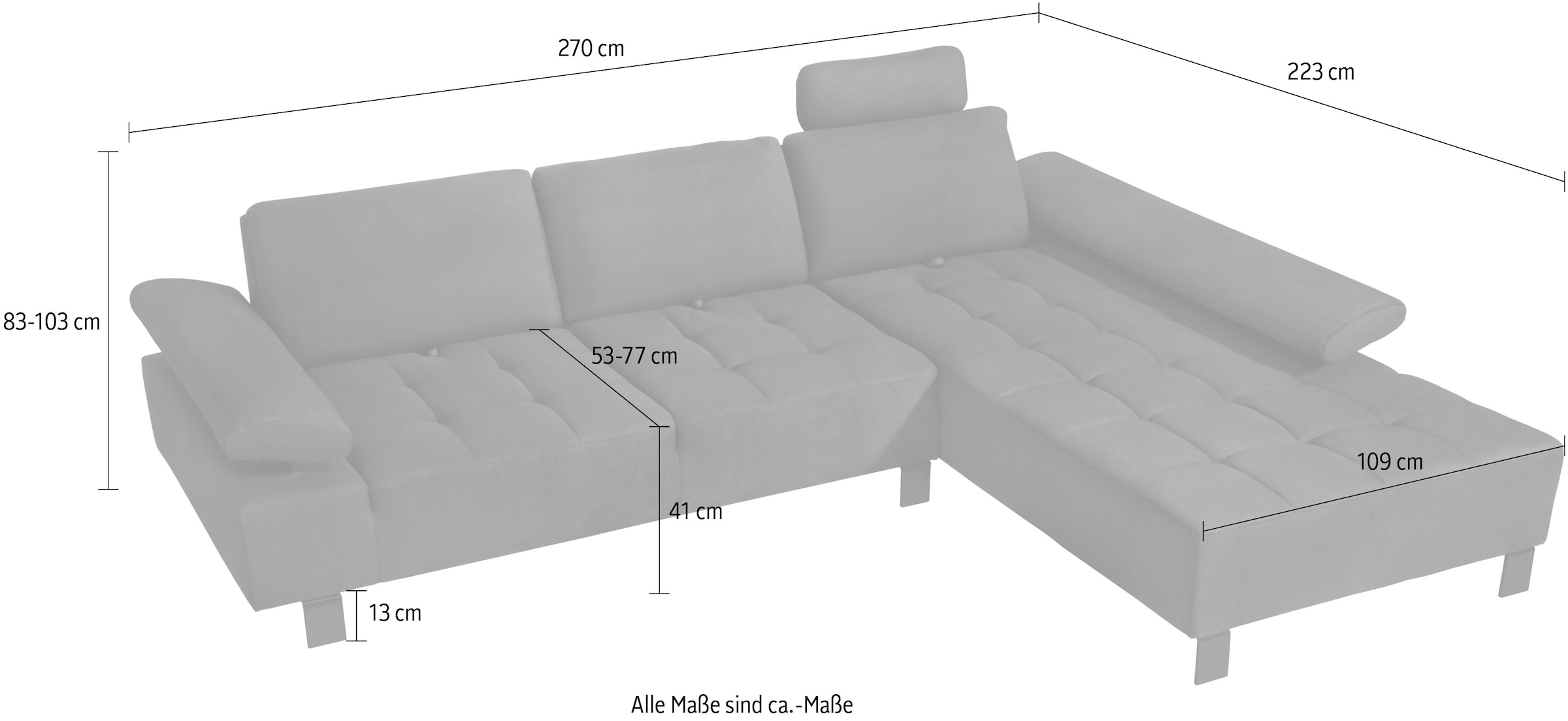 alina Ecksofa »Royce«, inklusive Sitztiefenverstellung, 270 cm breit