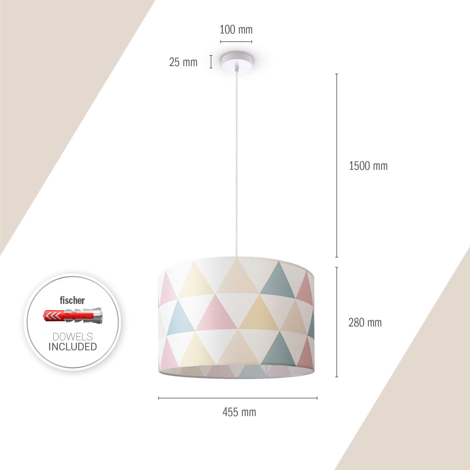 Paco Home Pendelleuchte E27 Delta«, XXL kaufen Bunt Dreieck Jahren mit Pendelleuchte Stoff online Wohnzimmer Garantie Lampenschirm Modern | »Hugo 3