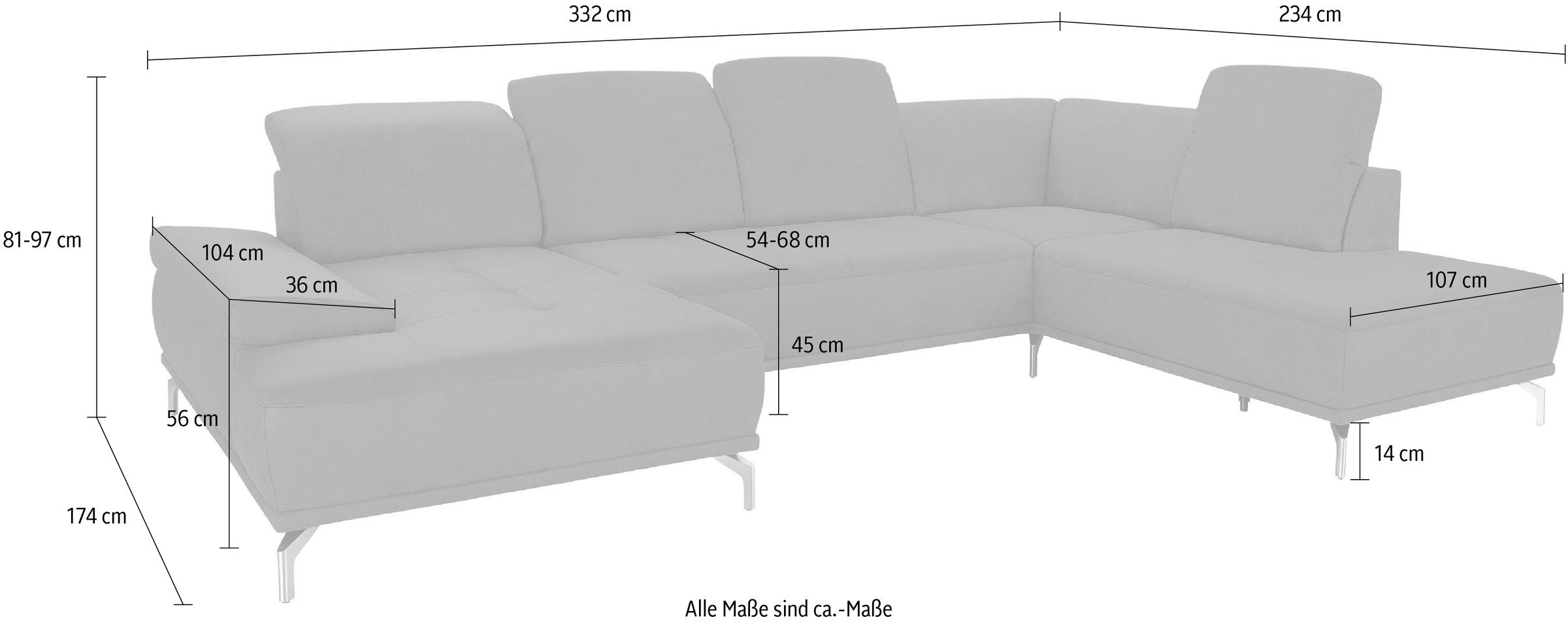 Home affaire Wohnlandschaft »Caluna« Inkl.Sitztiefenverstellung, wahlweise mit Kopf- und Armteilverstellung
