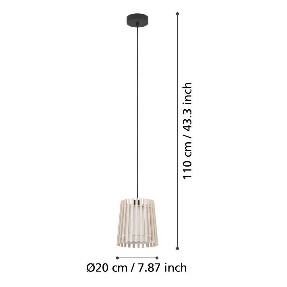 EGLO Hängeleuchte »FATTORIA«, 1 flammig, Leuchtmittel E27 | ohne Leuchtmittel, Pendelleuchte, Holz, Textil in Weiß, Metall in Schwarz, E27, Ø 20 cm