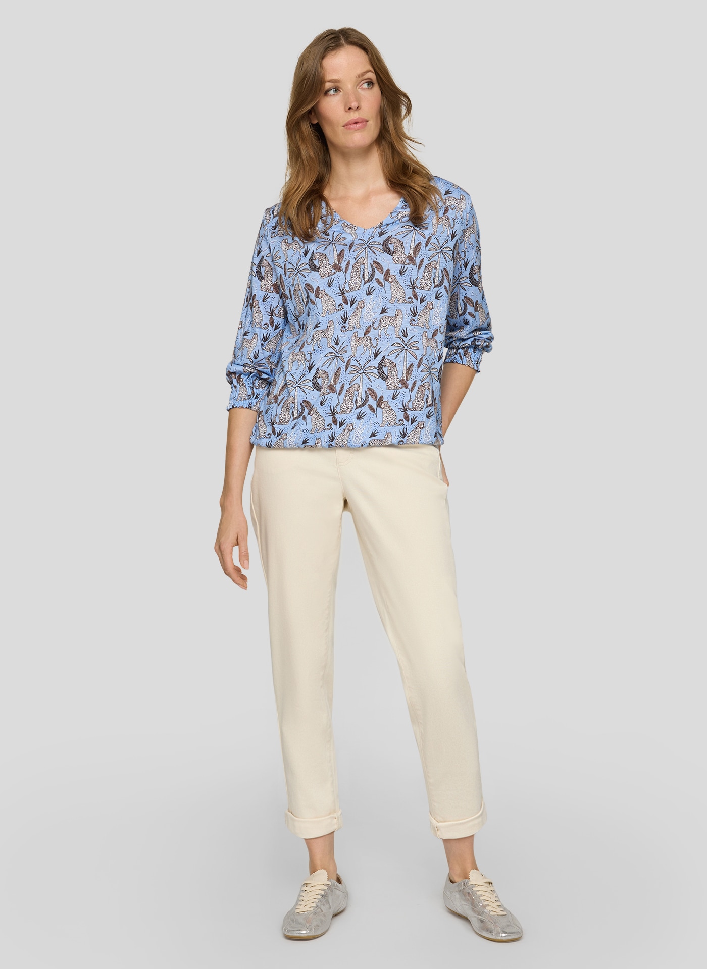 Rabe V-Shirt mit grafischem Muster und 3/4 -Arm