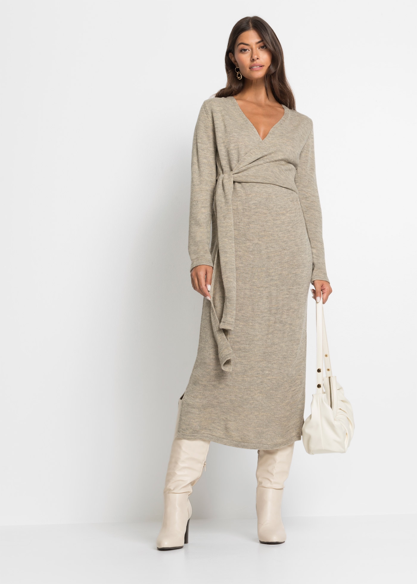 bonprix Strickkleid »Midi-Strickkleid« Midi-Strickkleid in Wickeloptik mit V-Ausschnitt