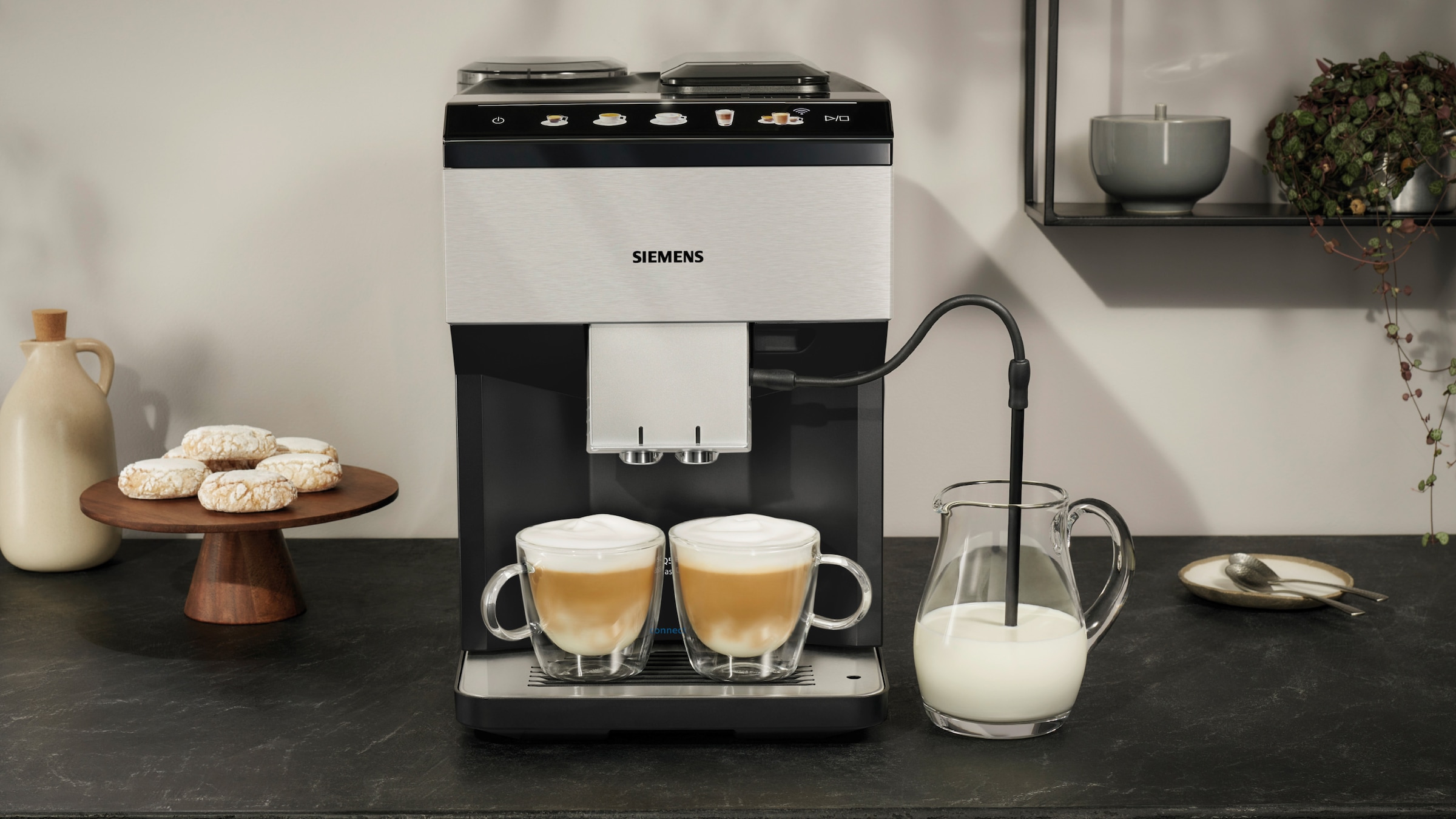 SIEMENS Kaffeevollautomat »EQ500 integral TP516DX3, App-Steuerung, Doppeltassenfunktion«, intuitives Farbdisplay, automatische Dampfreinigung, edelstahl
