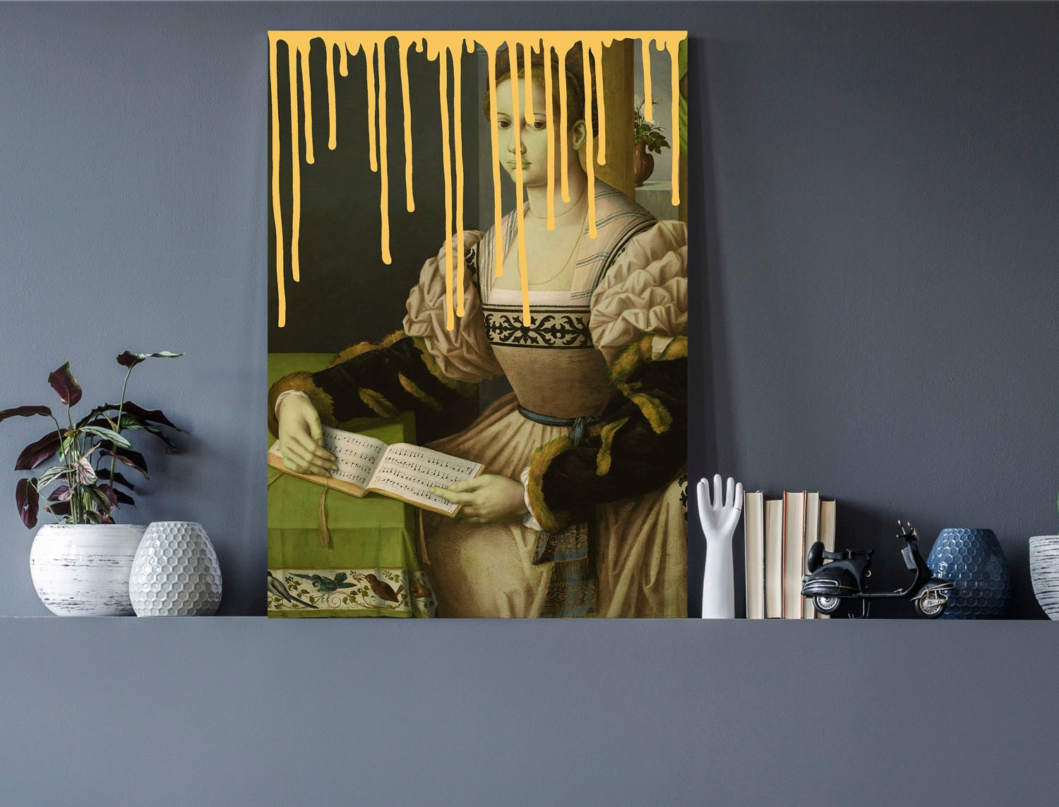 queence Acrylglasbild »Frau mit Buch und Farbklecks«, Kunst-Gemälde-Frau-Bilder von Frauen-Historische Persönlichkeiten-Formen, Fine Art-Print in Galeriequalität