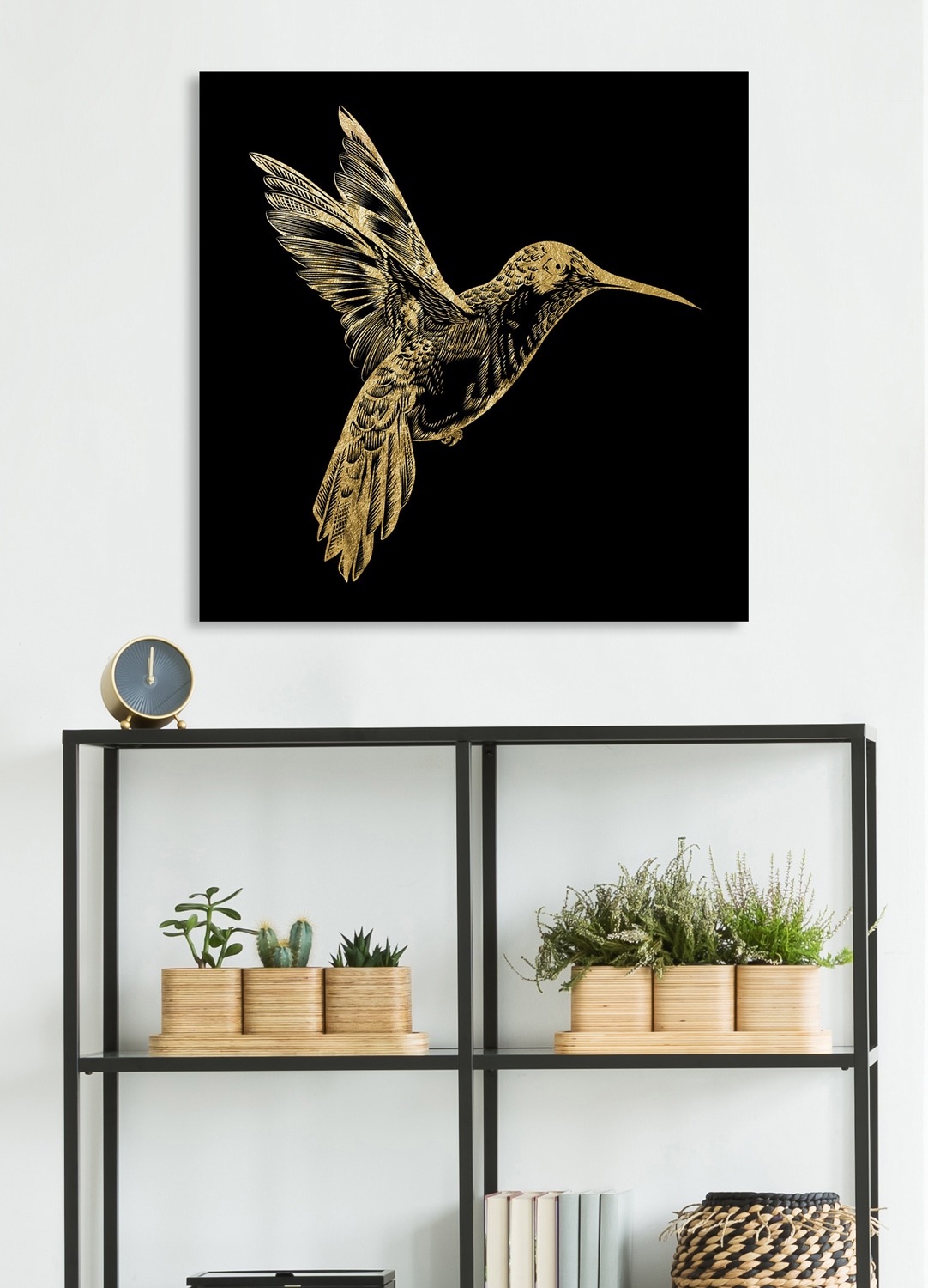 Leonique Acrylglasbild »Kolibri - Acrylbilder mit Blattgold veredelt«, Vögel-Vogelbilder-Kunst-Modern, (1 St.), Goldveredelung, Handgearbeitet, Gerahmt, Edel
