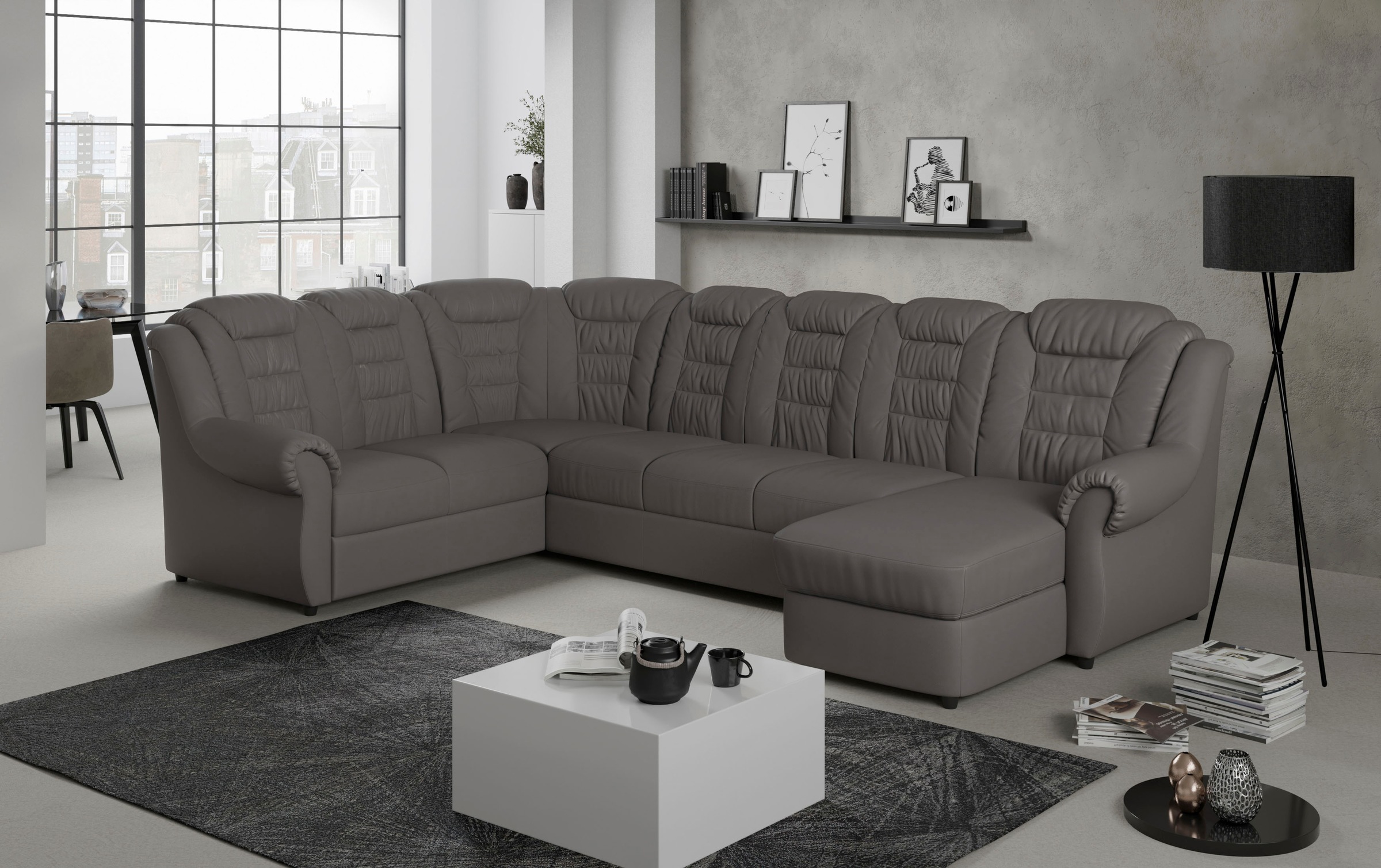 Home affaire Wohnlandschaft »Boston U-Form« mit hoher Rückenlehne, wahlweise mit Bettfunktion & Stauraum