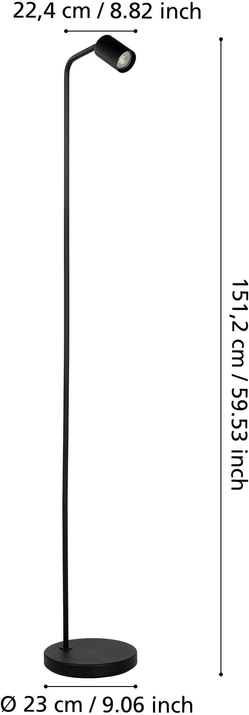 EGLO Stehlampe »RIGOMAGNO Stehlampe - Stahl - GU10 - 1X5W - IP20« GU10 1 Stk. Standleuchte, Leselampe, Wohzimmer, Schlafzimmer, L26,5 x B23 x H151cm