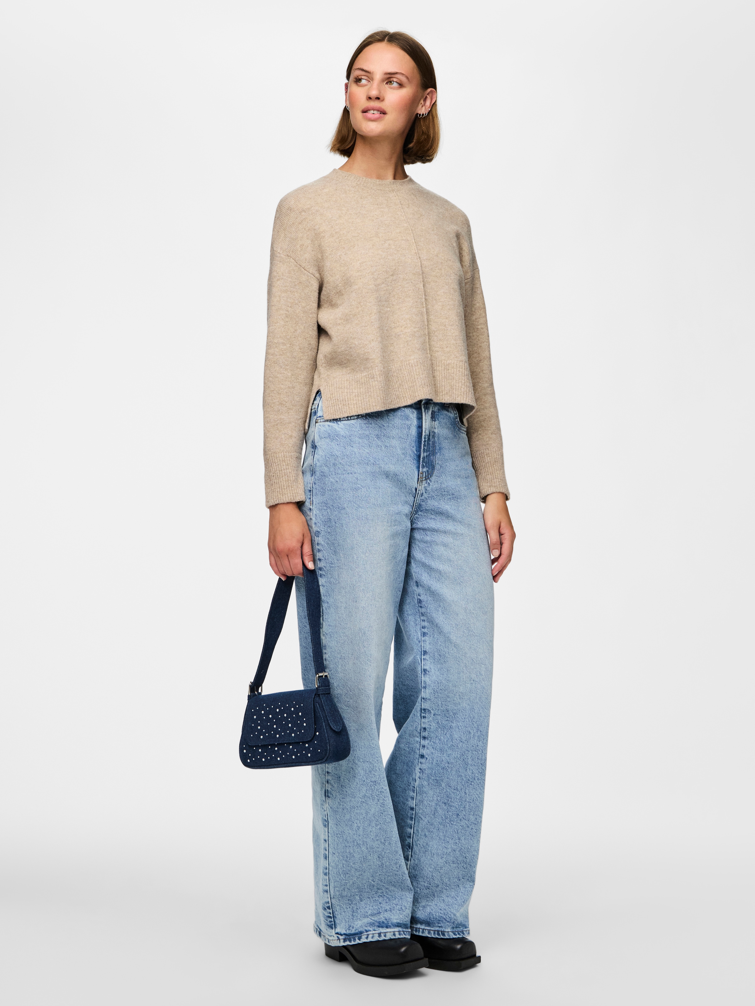 pieces Strickpullover »PCMALOU LS O-NECK CUTLINE KNIT NOOS BC«