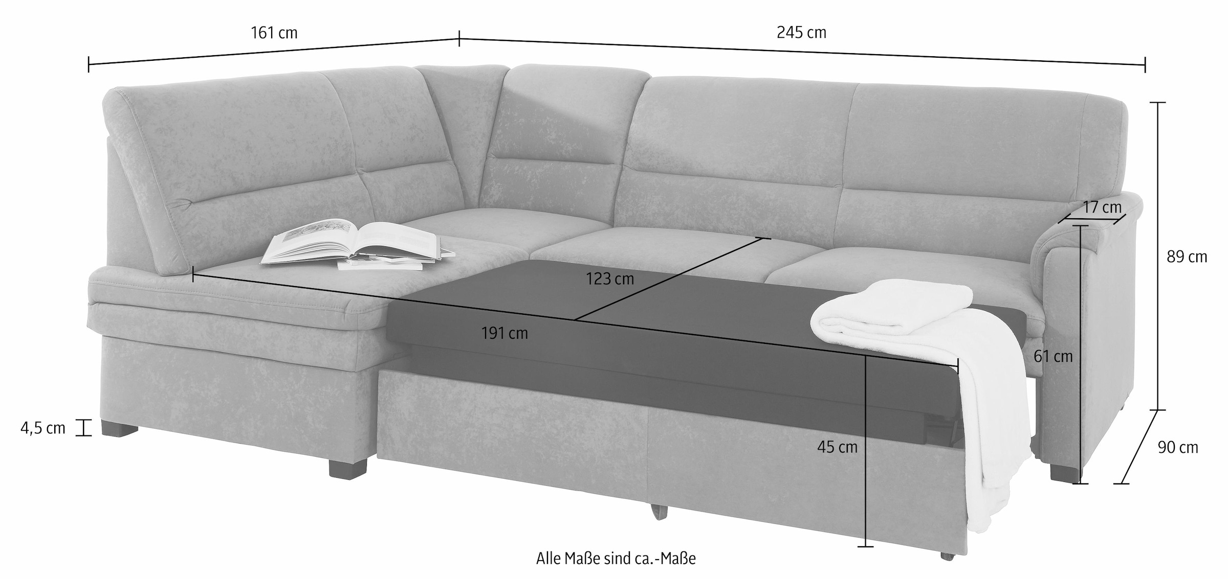 sit&more Ecksofa »Pisa L-Form«, mit Federkern, wahlweise mit Bettfunktion