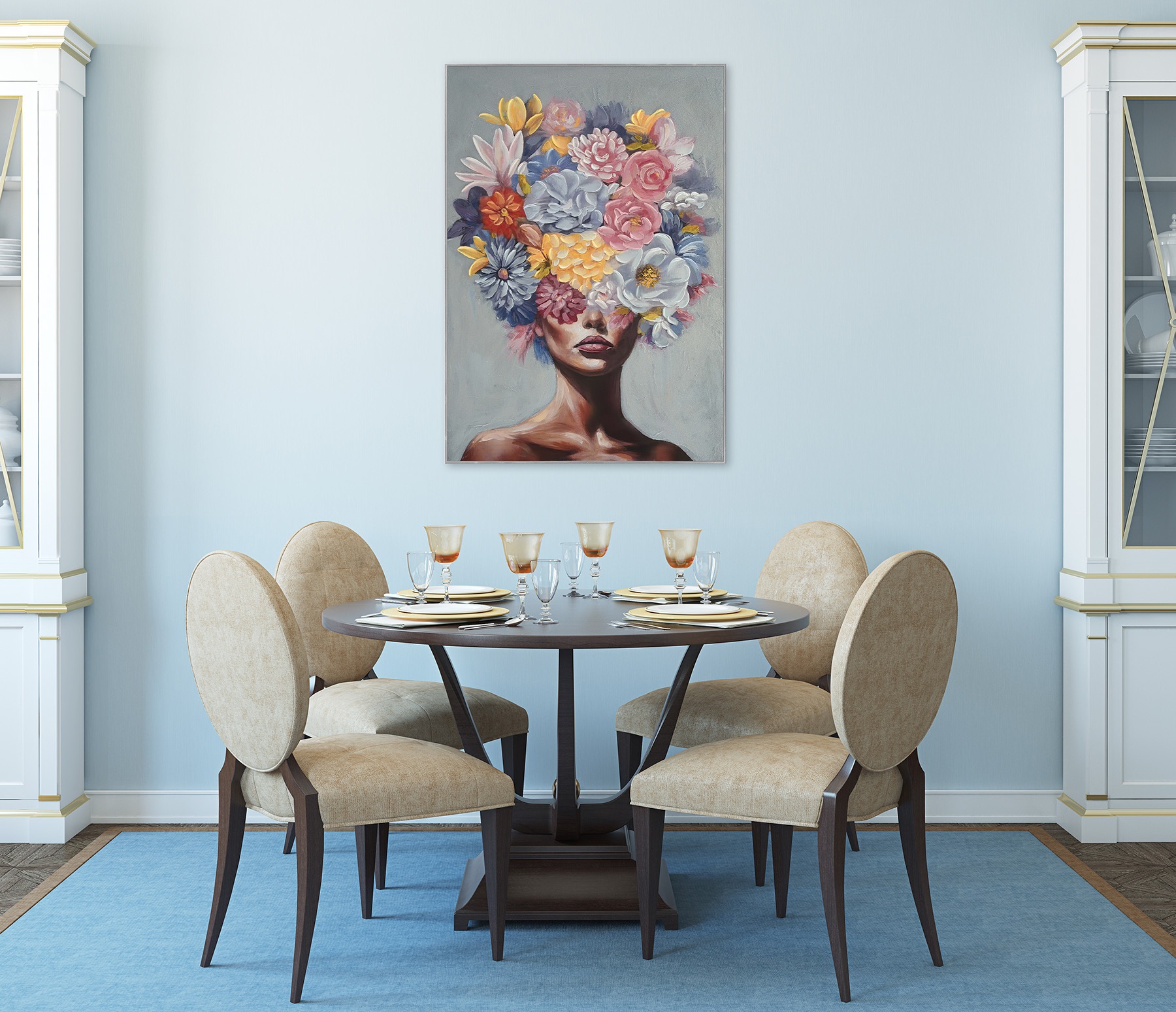 Bönninghoff Ölgemälde »handarbeit gerahmt FRAU MIT BLUMEN 60x90 cm – Wandbild Deko« Blumen | Frau | Portrait 1 Stk. tlg. handgefertigt, jedes Bild ein Unikat, Schattenfugenrahmen