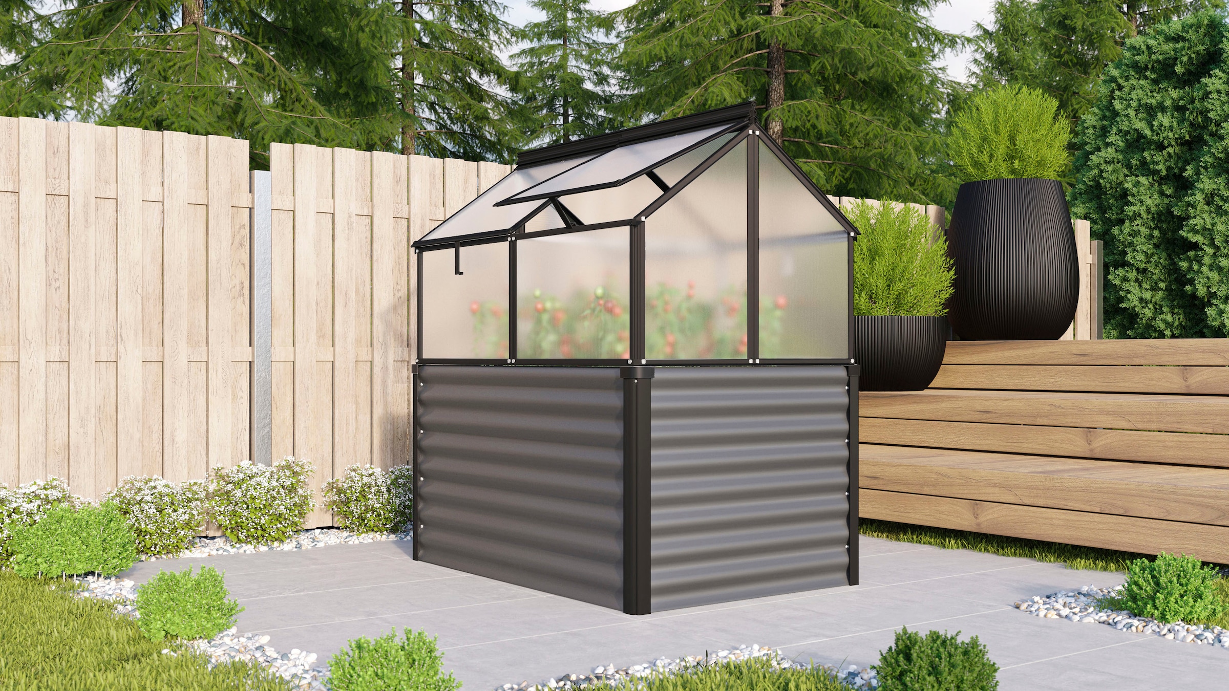 Vitavia Hochbeet »Paris«, BxTxH: 83x122x135 cm, HKP 4mm, granit/schwarz