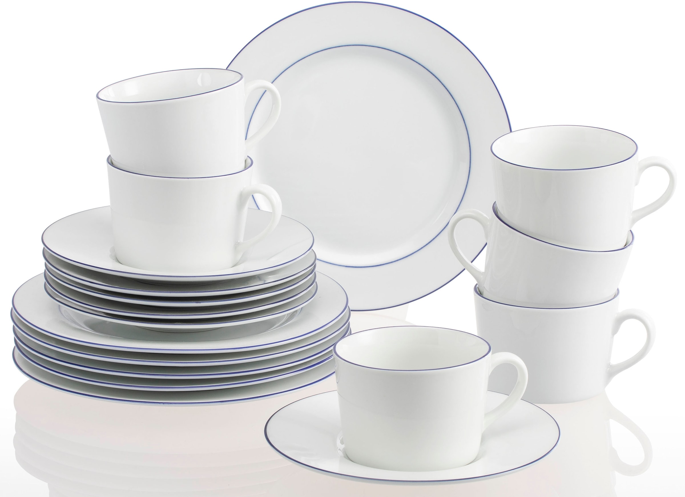 Retsch Arzberg Kaffeeservice "Geschirr-Set, Service Heike Blaurand" maritimer, blauer Rand, Made in Germany, 18 Teile, für 6 Personen