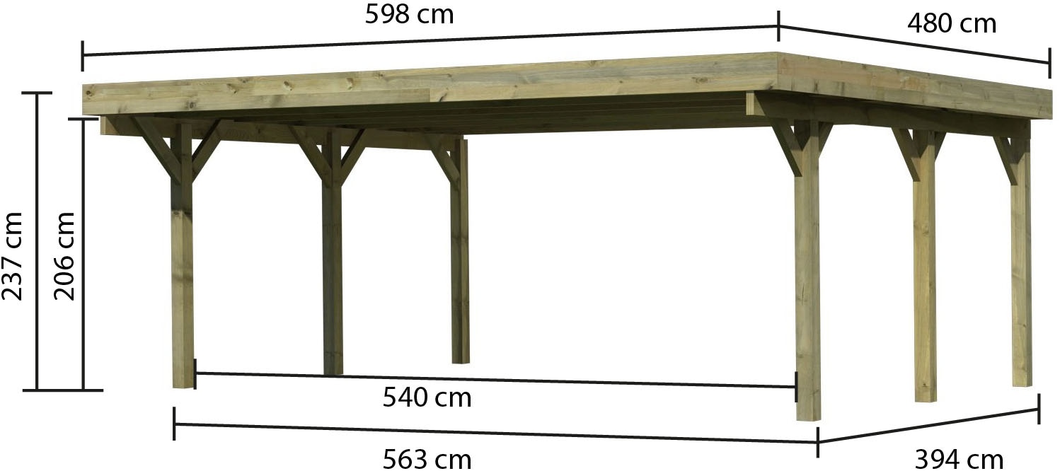 Karibu Doppelcarport »Classic 1«, Holz, 540 cm, braun