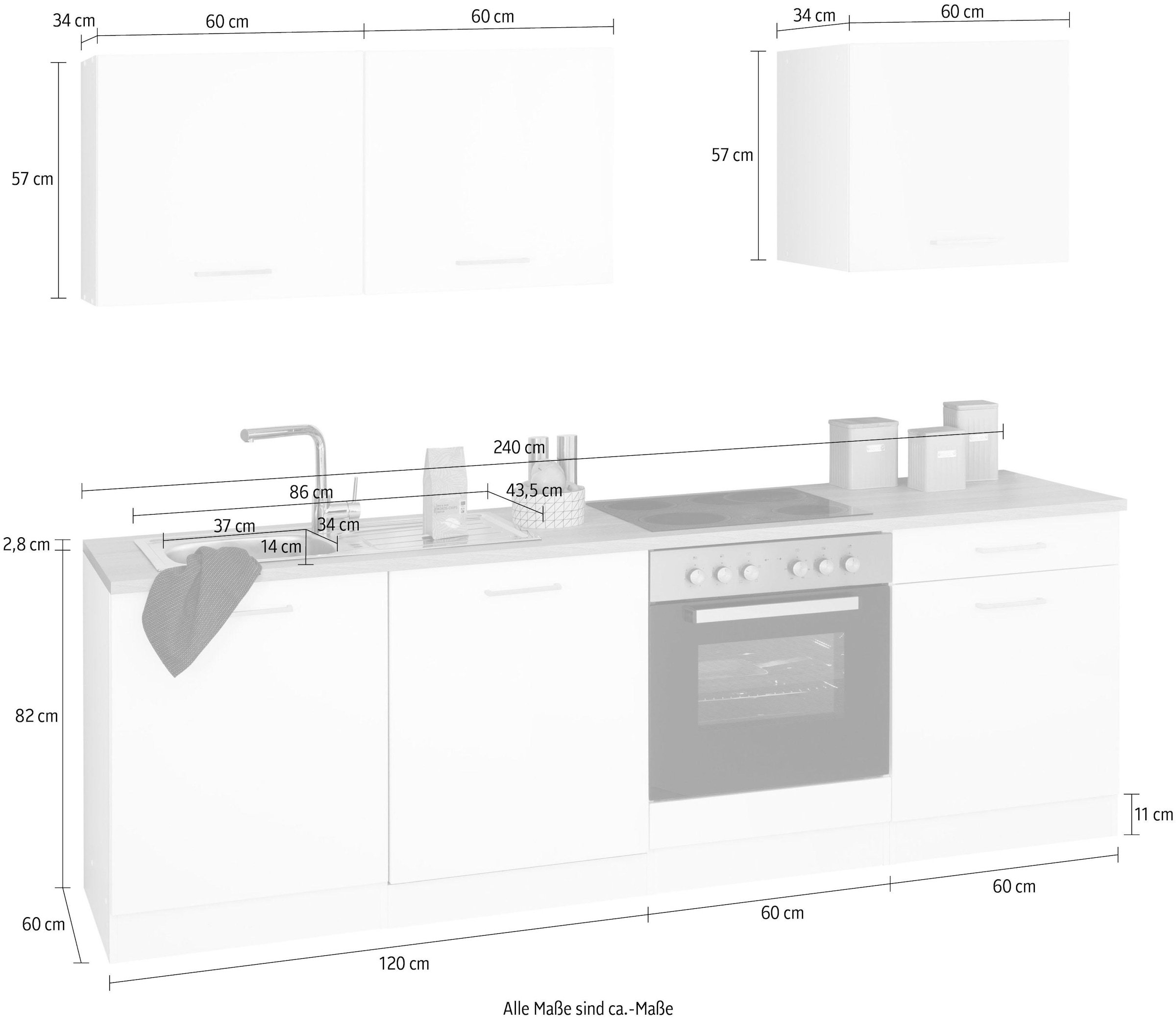 KOCHSTATION Küchenzeile »KS-Visby«, ohne E-Geräte, Breite 240 cm