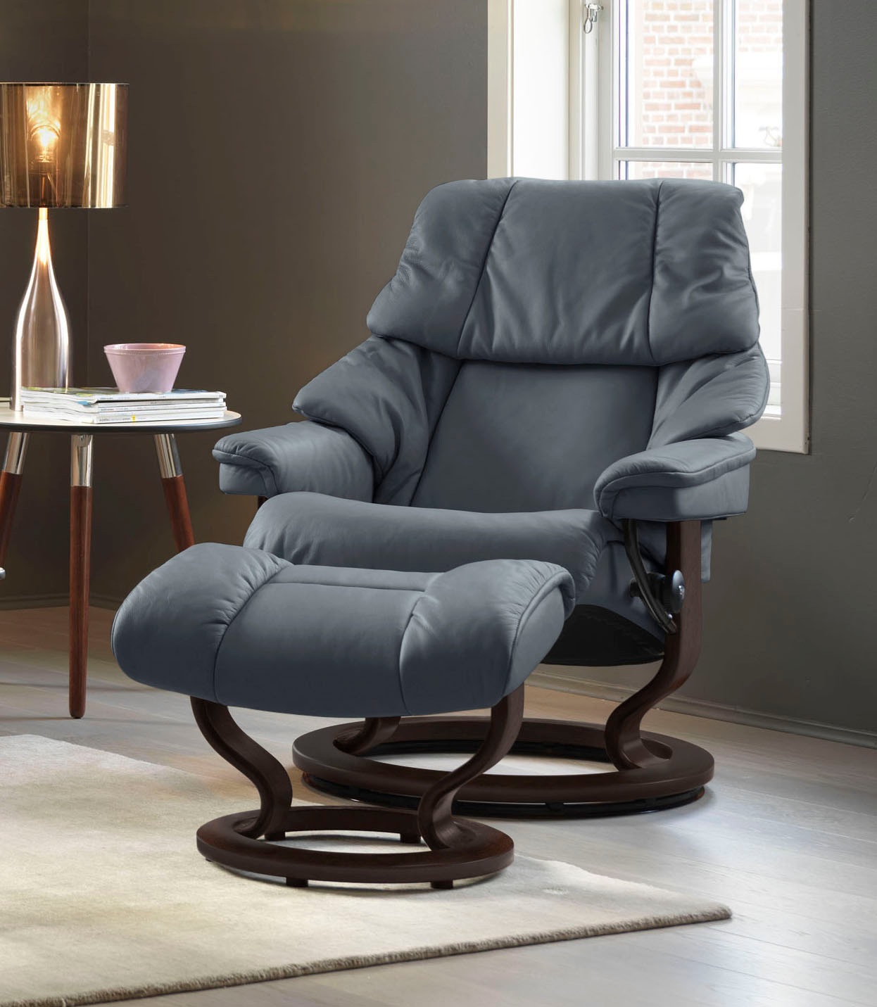 Stressless® Relaxsessel »Reno«, (Set, Relaxsessel mit Hocker), mit Hocker, mit Classic Base, Größe S, M & L, Gestell Braun