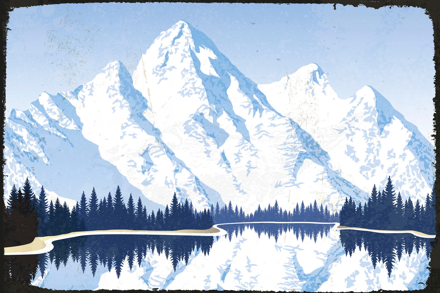 queence Metallbild »Bergsee«, Berge & Alpenbilder-See-Seelandschaft, (1 St.), Berge, Stahlschild, Blechschild, Schneelandschaft