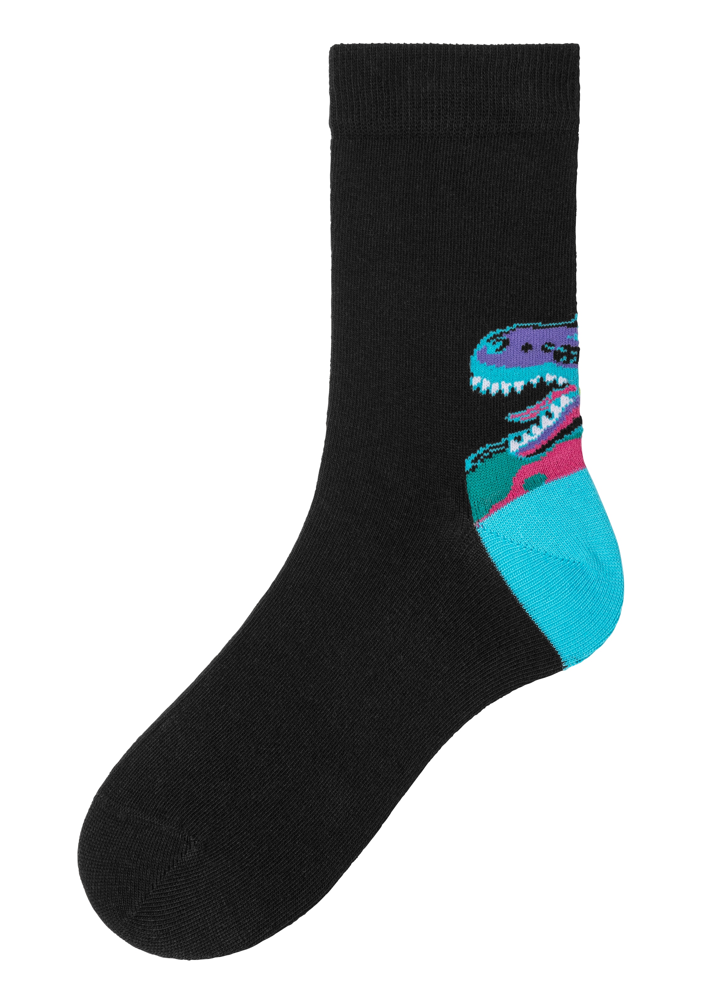 H.I.S Freizeitsocken, (Packung, 5 Paar), mit farbenfrohen Dino Motive über der Ferse