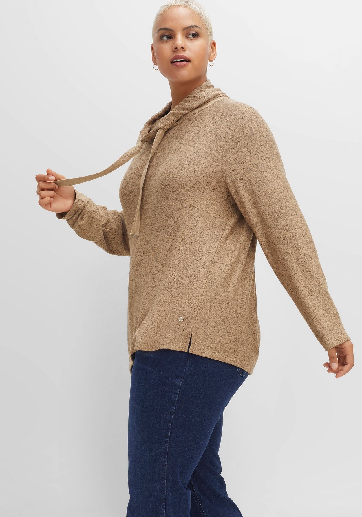 Sheego Rollkragenpullover »Pullover mit Tunnelzug am weiten Kragen«, mit Tunnelzug am weiten Kragen