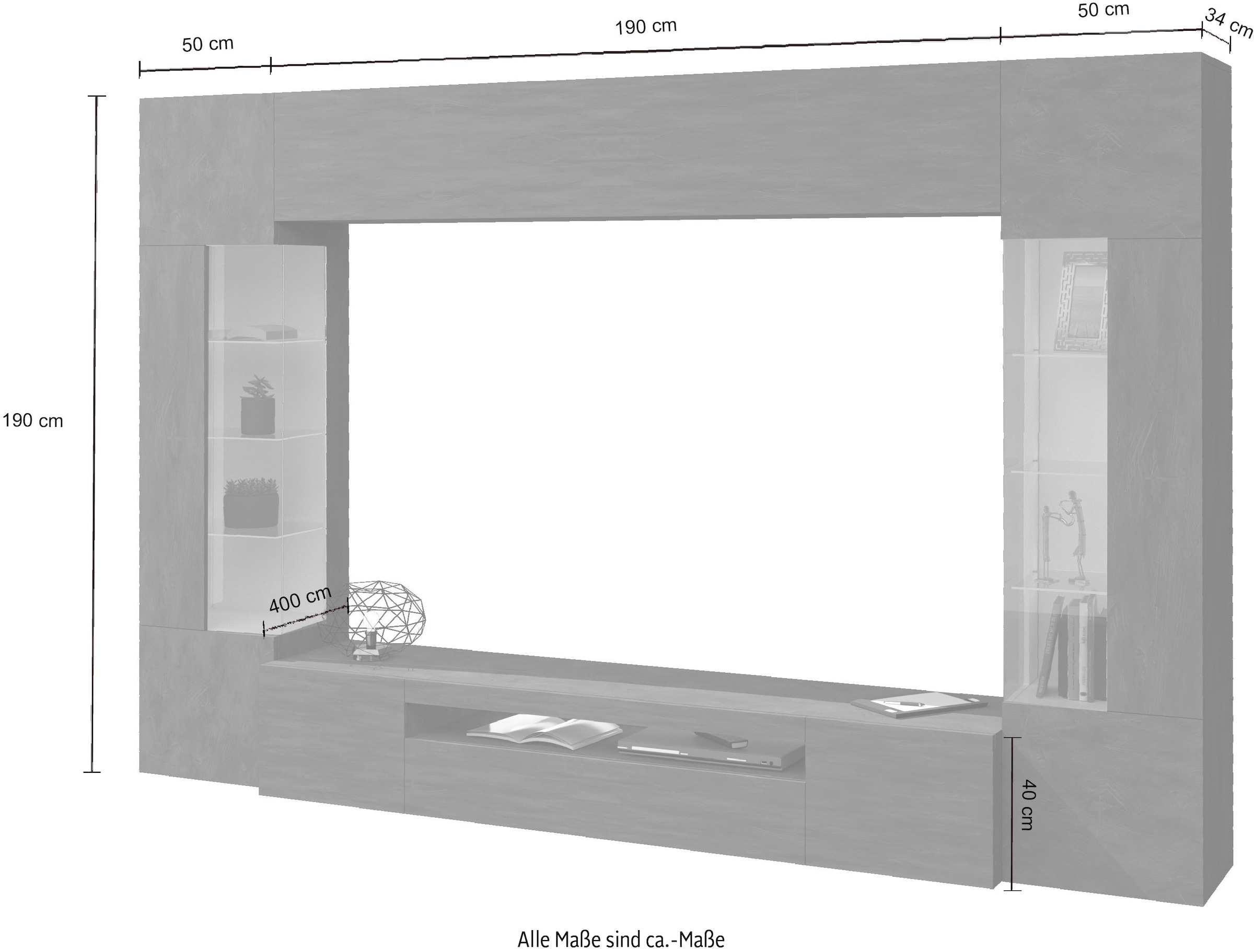 INOSIGN Wohnwand »New Egypt« Breite 290cm, 4 Stk. tlg. bestehend aus 2 Stauraumvitrinen, 1 Lowboard, 1 Hängeschrank