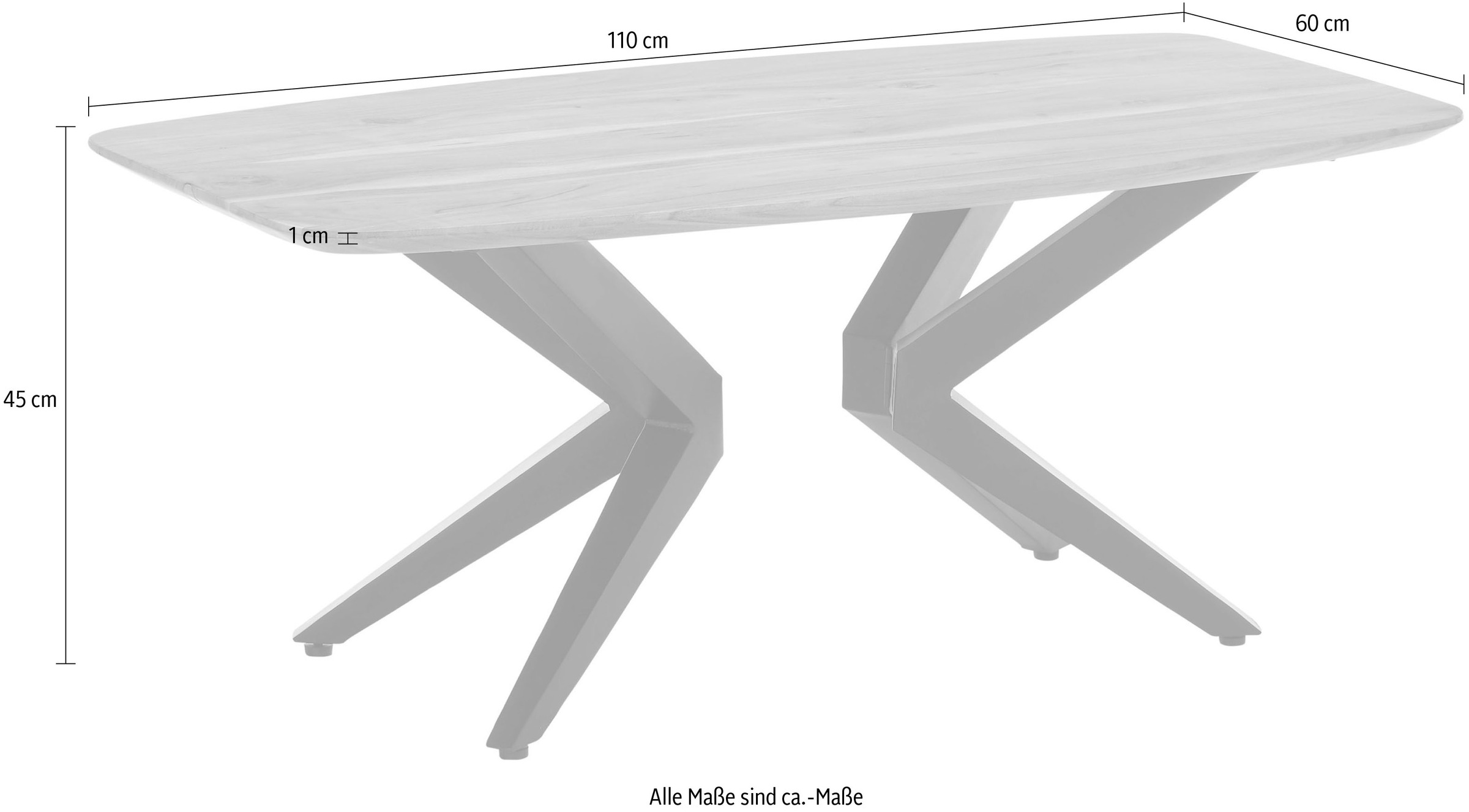 Stolkom Couchtisch »Bill Wohnzimmertisch Akazie Massivholz, BxHxT 110x45x60 cm«, Schweizer Kante, Industrial Style Akazie Massivholz