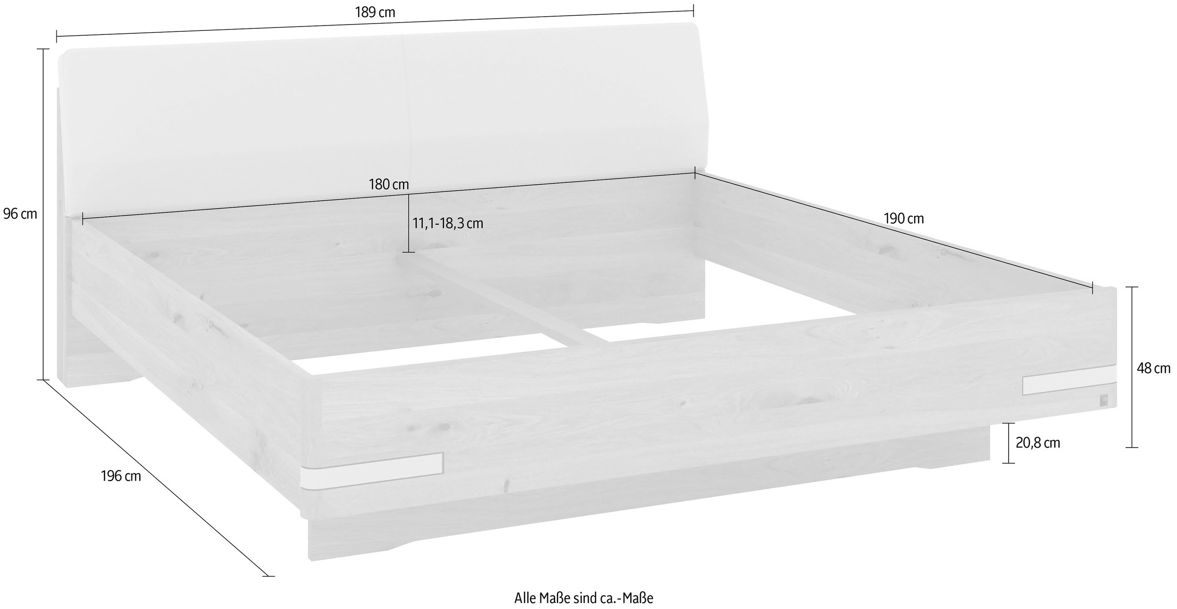 Musterring Holzbett »Savona, Bettgestell, Bettrahmen, teilmassiv Bianco-Eiche« Belastbarkeit 220 Kg, 4-fache Liegehöhenverstellung, MADE IN GERMANY,  Kopfteil Kunstleder Champagner, Details in Chrom, verschiedene Größen