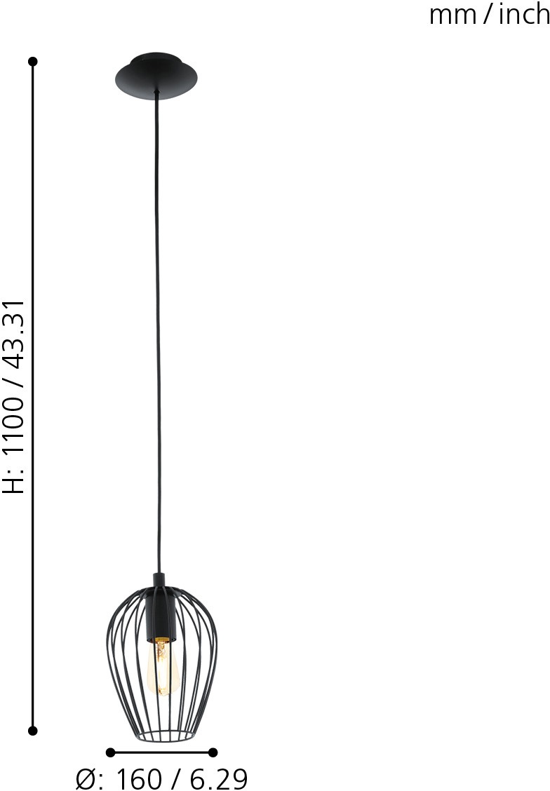 EGLO Pendelleuchte »NEWTOWN«, 1 flammig, Leuchtmittel E27 | ohne Leuchtmittel, Vintage Pendelleuchte, Retro Hängelampe, Fassung E27, Ø: 16 cm