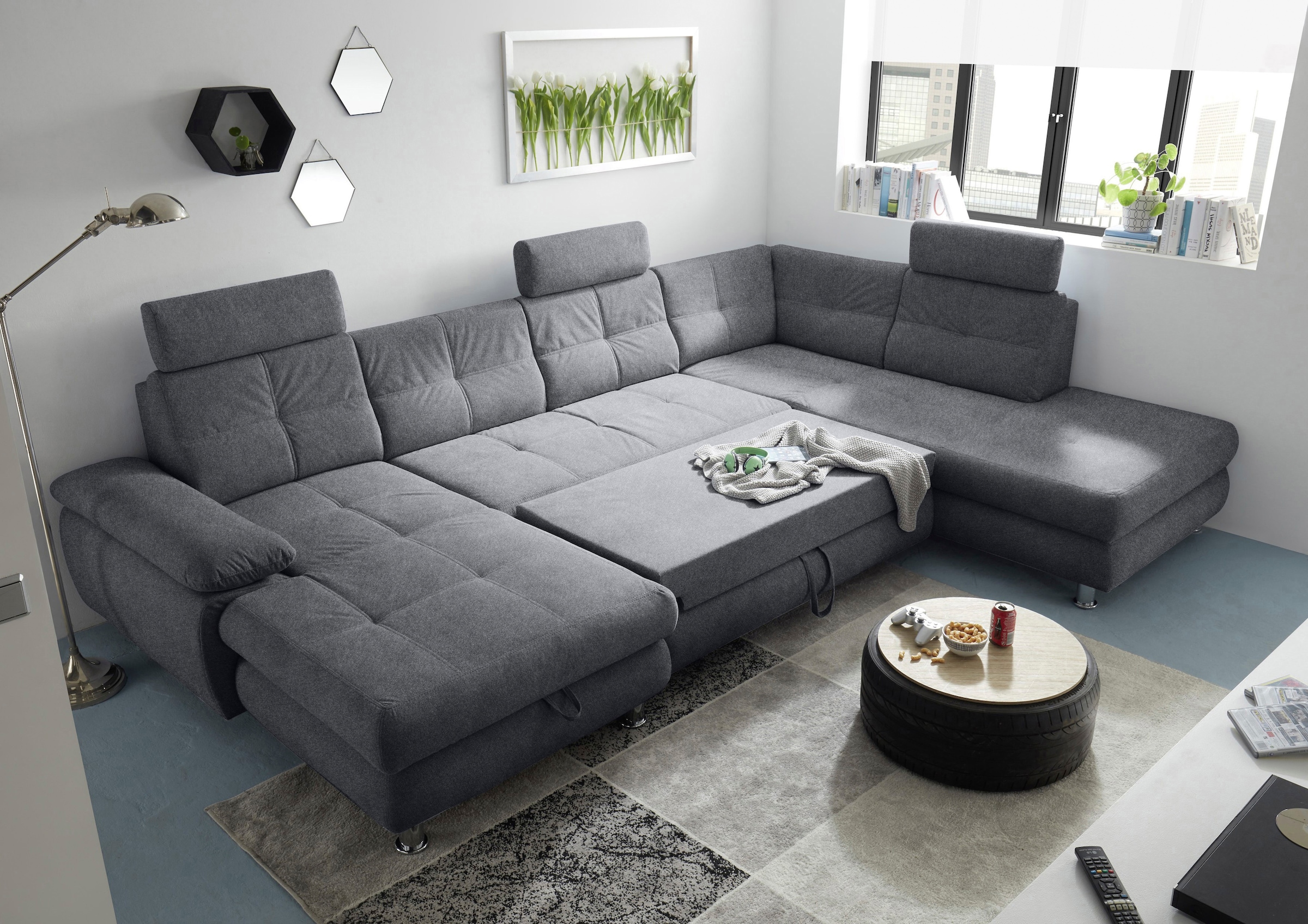 ED EXCITING DESIGN Wohnlandschaft »Alba U-Form« mit Bettfunktion, Bettkasten, Armteilverstellung & Kopfstützen