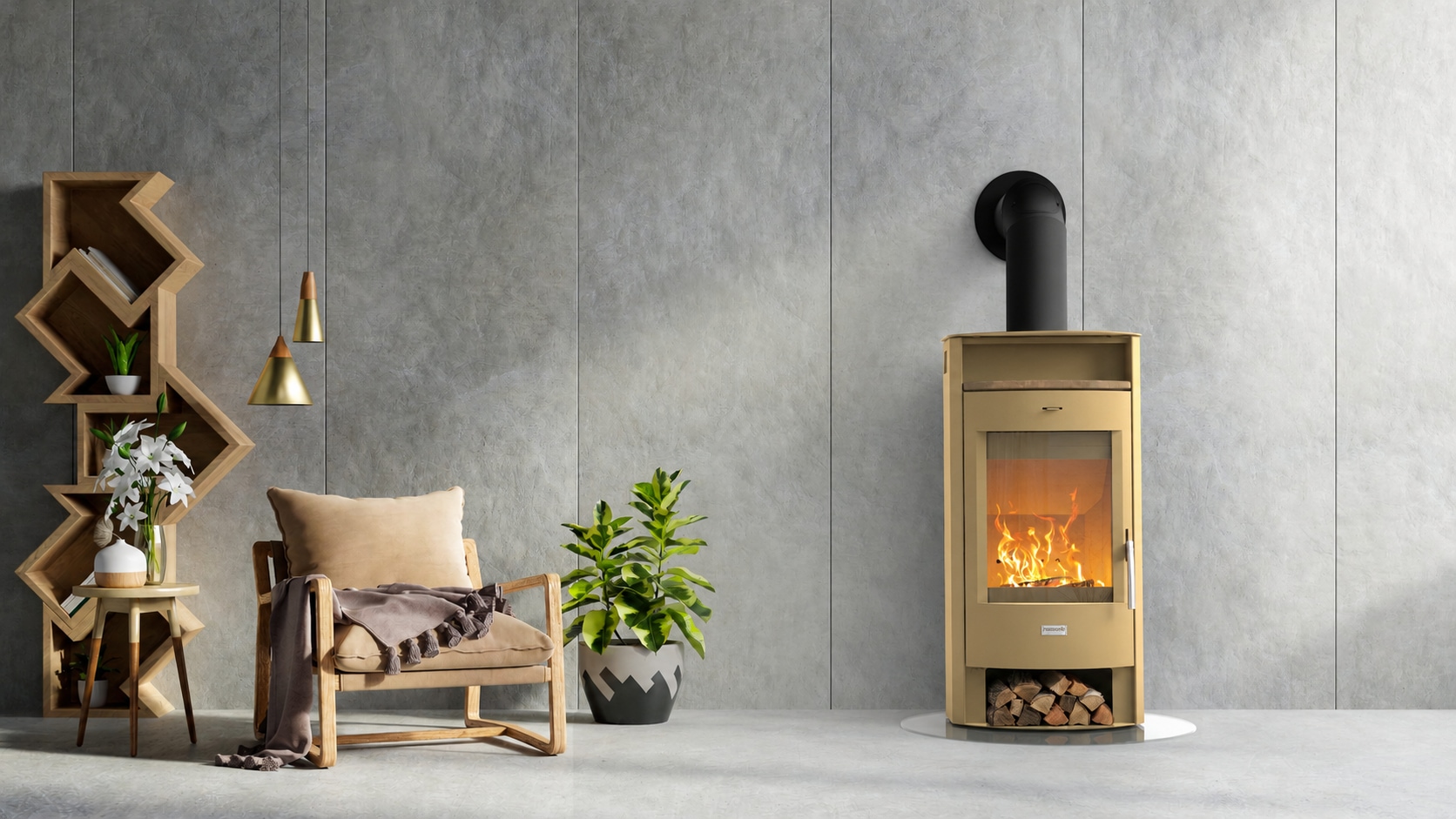 Hanseatic Kaminofen »MAIA Stahl beige, Lieferung bis ins Wohnzimmer« NEU und Exklusiv mit Standsteinteefach